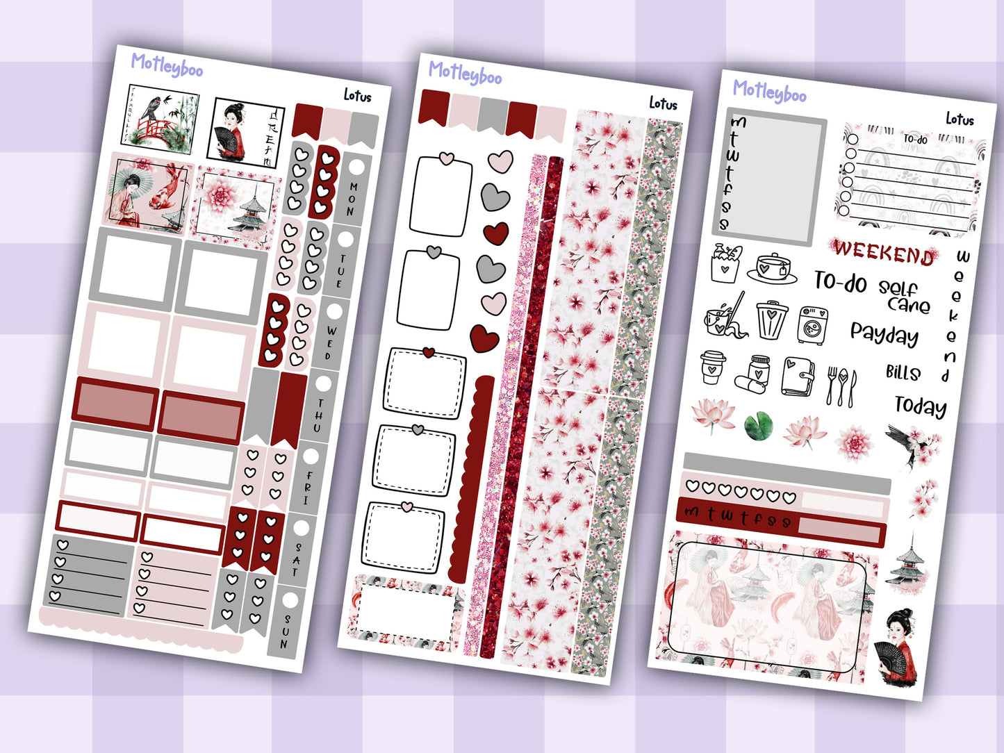 Hobonichi weeks weekly planner sticker kit, planner stickers, Lotus