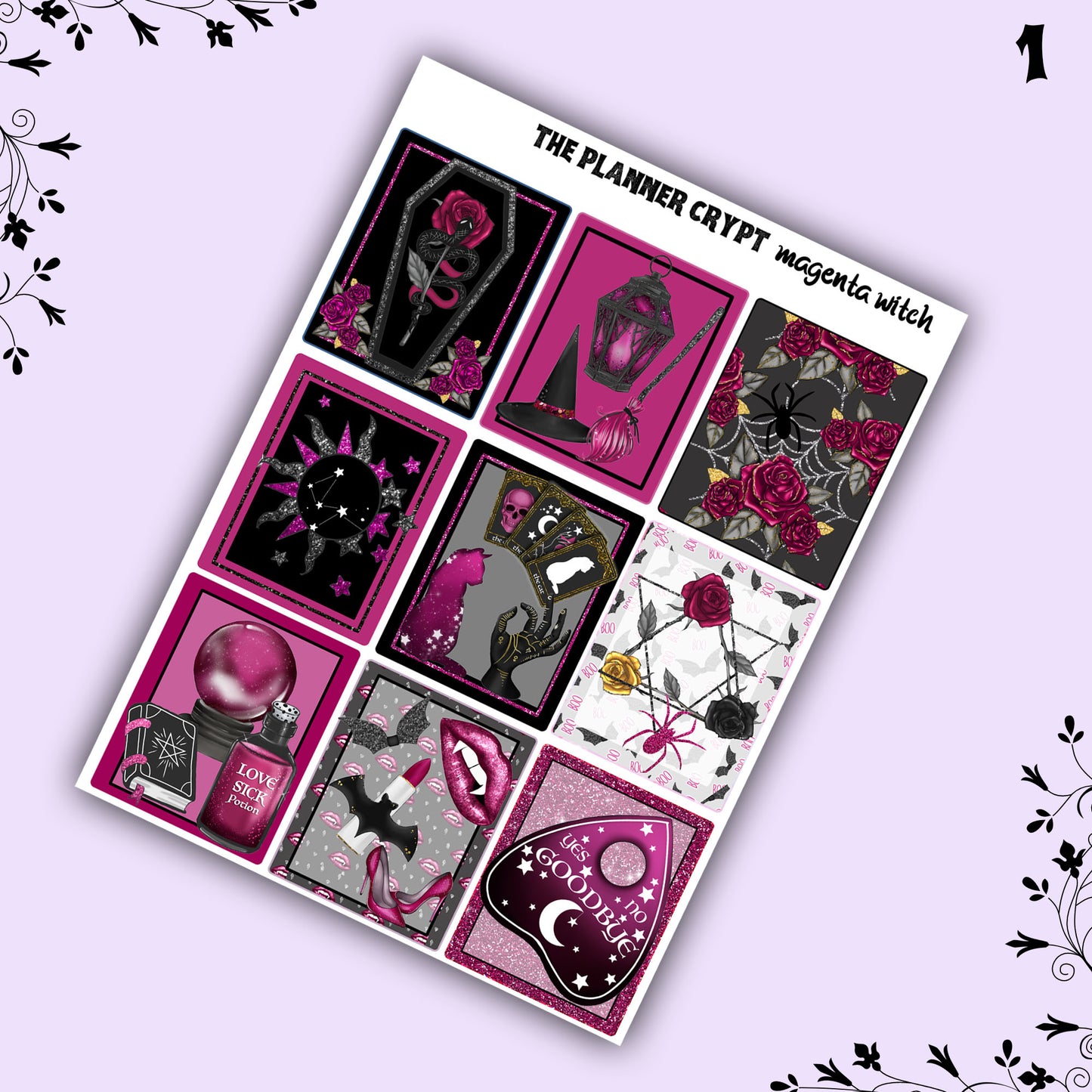 weekly planner sticker kit, planner stickers, goth stickers, spooky sticker kit, vertical planner, quija stickers, witch stickers