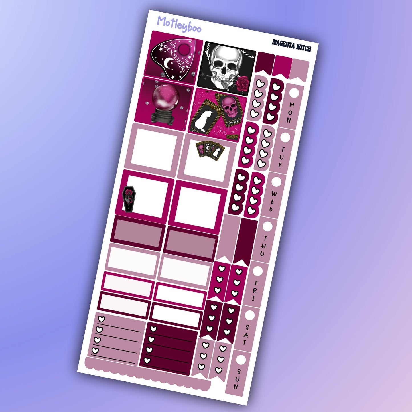 Hobonichi weeks, weekly sticker kit, witch stickers, celestial stickers, mystical stickers, witchcraft stickers, Magenta witch