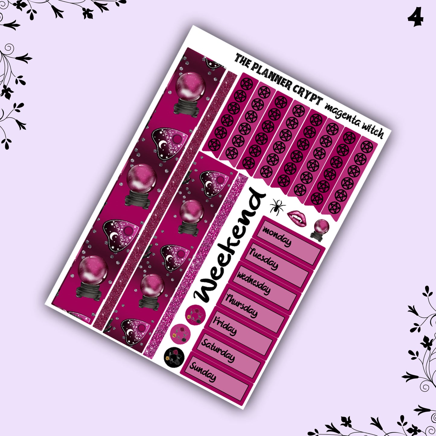 weekly planner sticker kit, planner stickers, goth stickers, spooky sticker kit, vertical planner, quija stickers, witch stickers