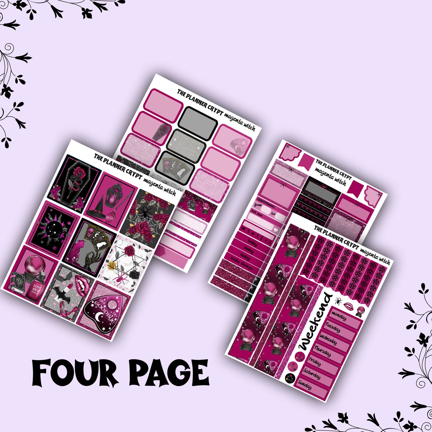 weekly planner sticker kit, planner stickers, goth stickers, spooky sticker kit, vertical planner, quija stickers, witch stickers