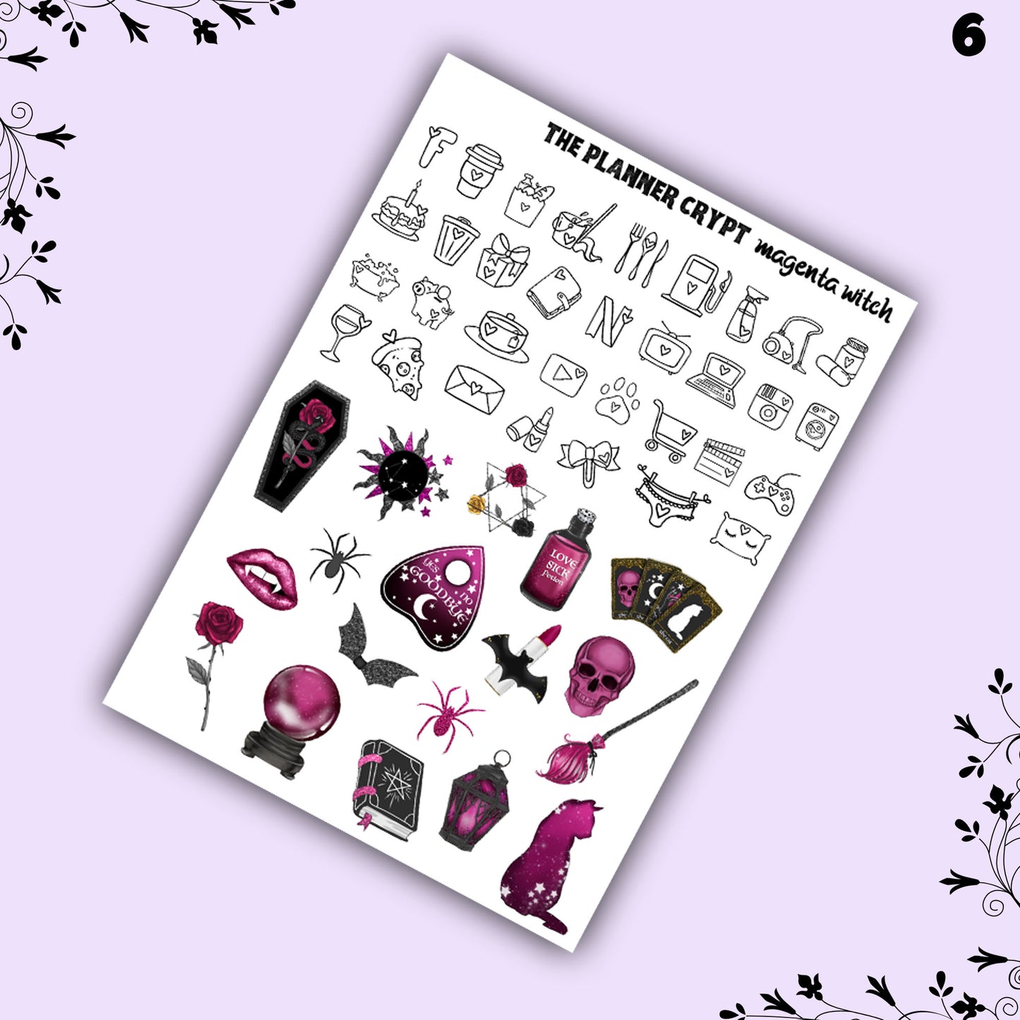weekly planner sticker kit, planner stickers, goth stickers, spooky sticker kit, vertical planner, quija stickers, witch stickers