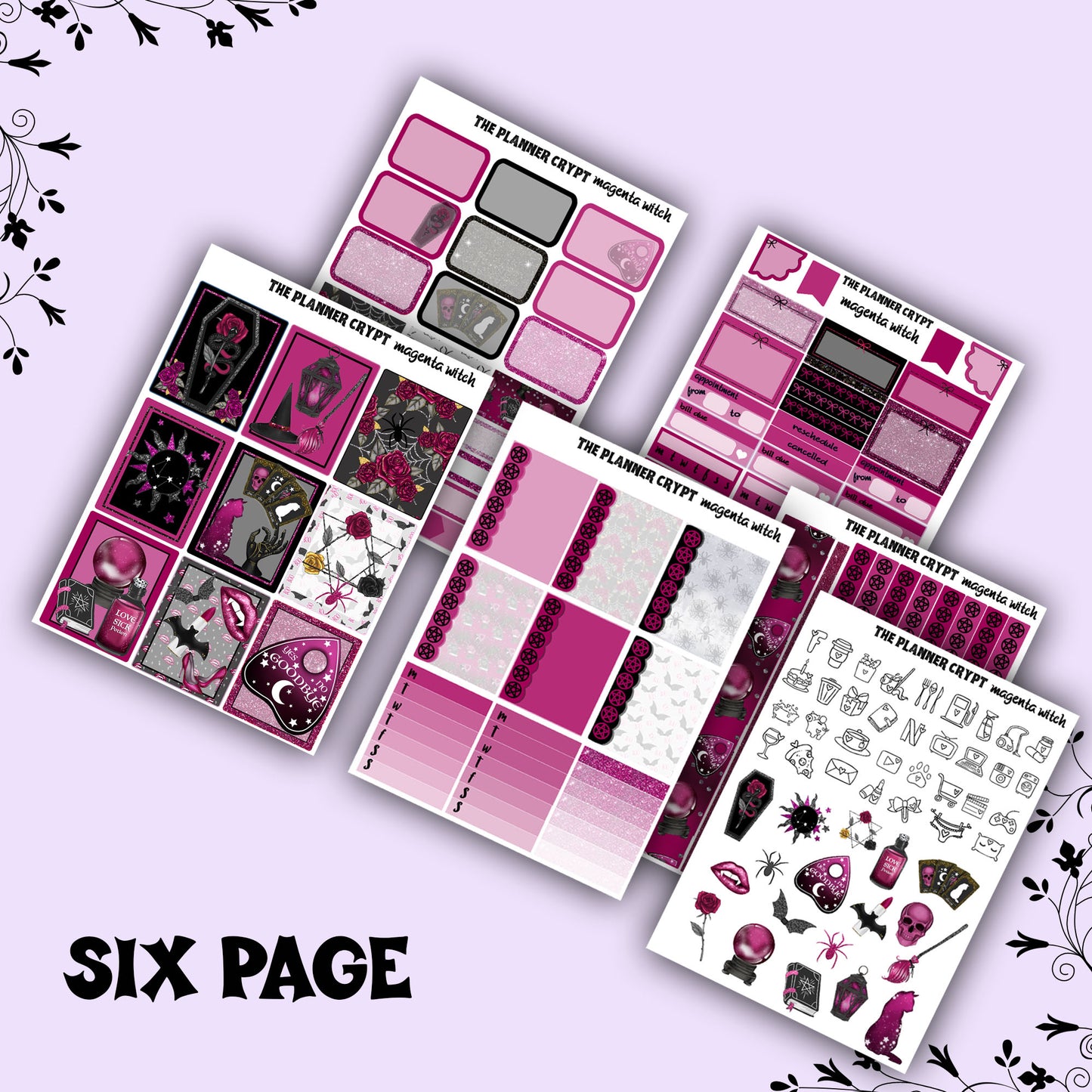 weekly planner sticker kit, planner stickers, goth stickers, spooky sticker kit, vertical planner, quija stickers, witch stickers