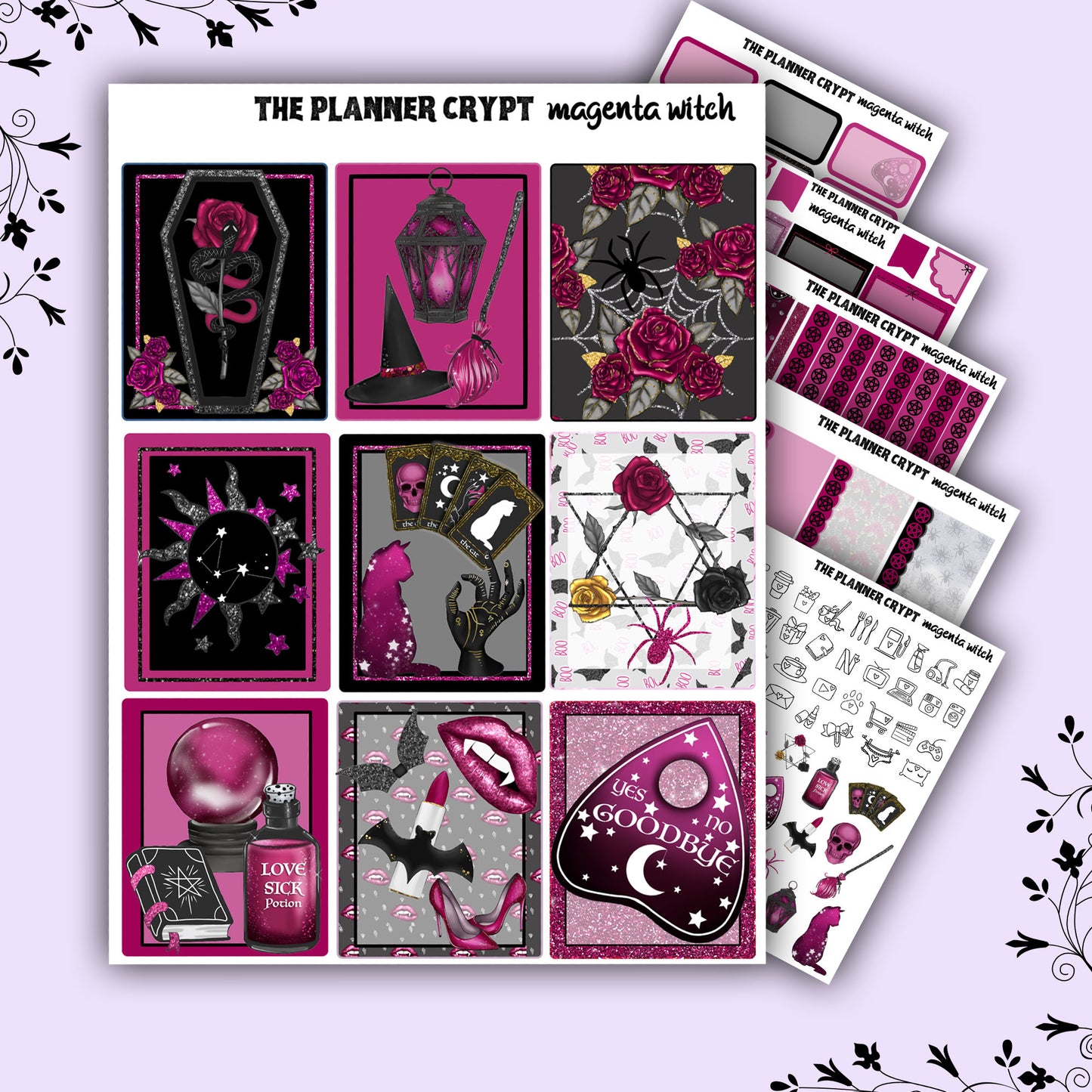 weekly planner sticker kit, planner stickers, goth stickers, spooky sticker kit, vertical planner, quija stickers, witch stickers
