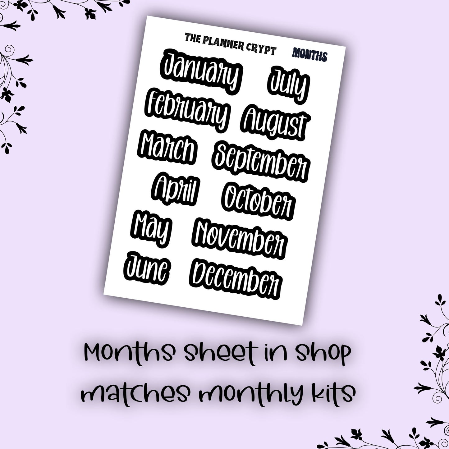 Monthly planner sticker kit, monthly stickers, goth planner, witch planner, functional stickers, vertical planner, undated, glamour goth