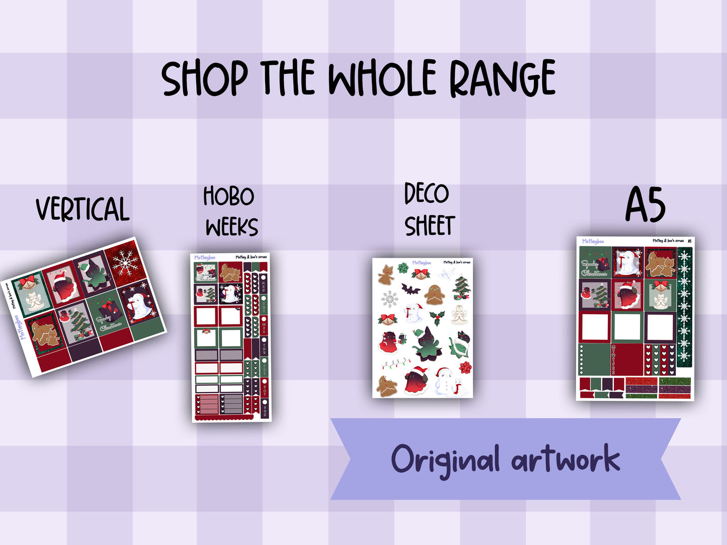 Motleyboo xmas weekly planner sticker kit for vertical planners, gifts for Christmas planning, original artwork, spooky stickers