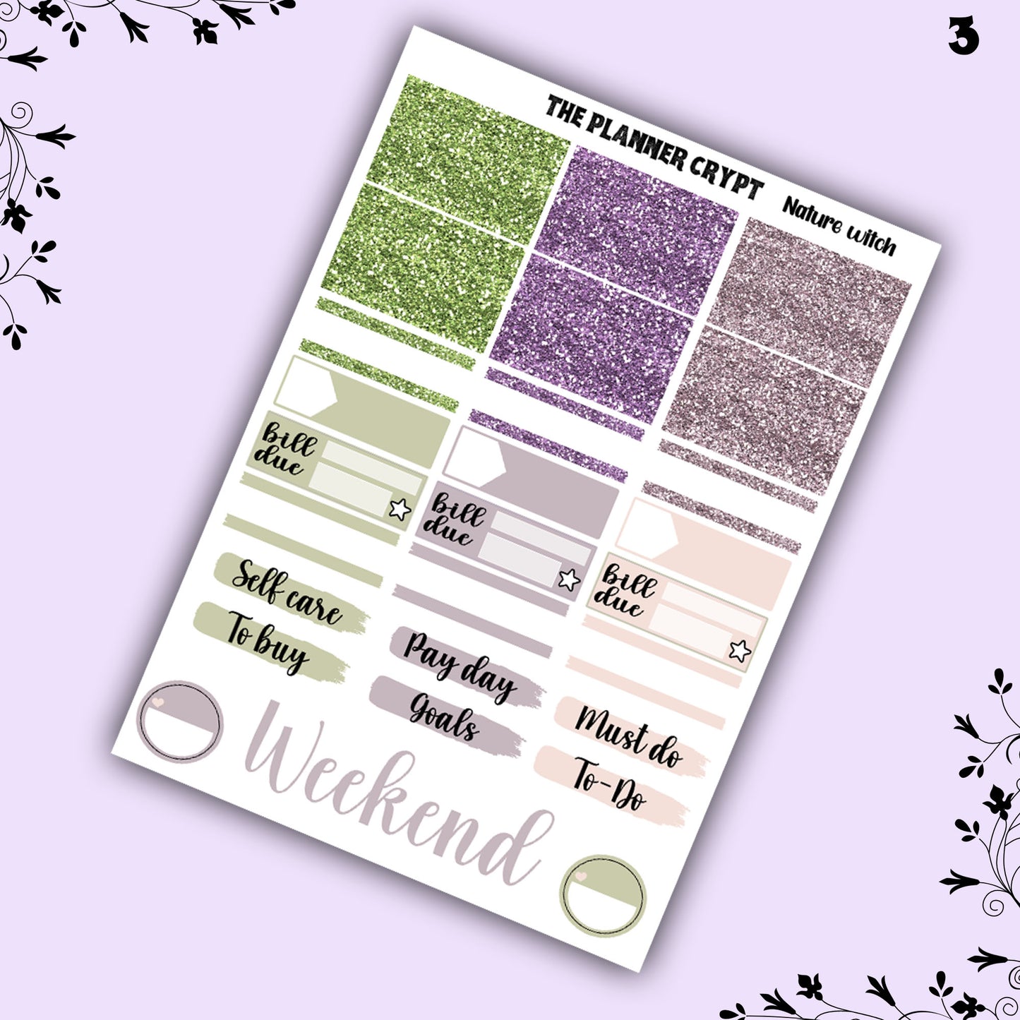 Nature witch weekly planner kit, witch stickers