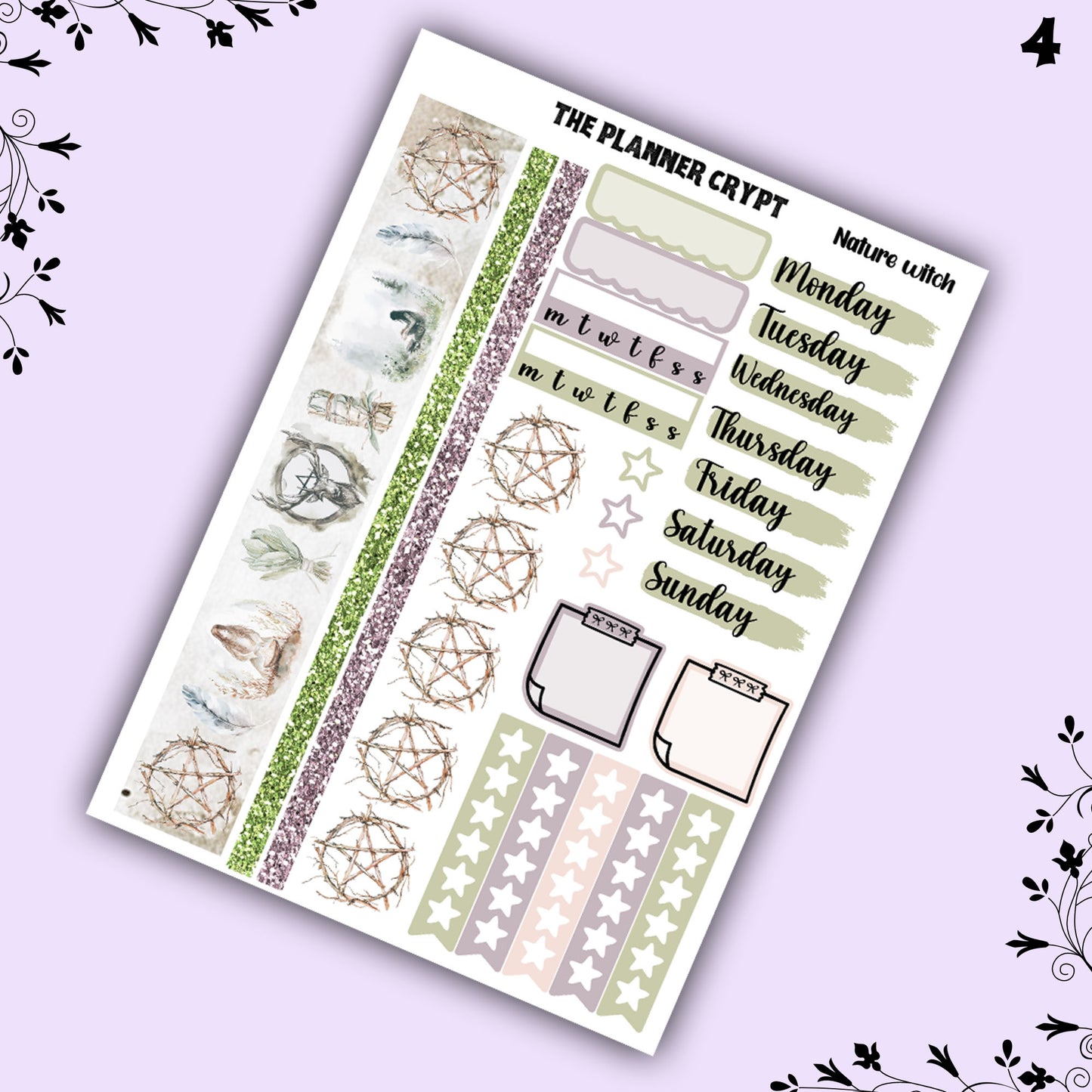 Nature witch weekly planner kit, witch stickers