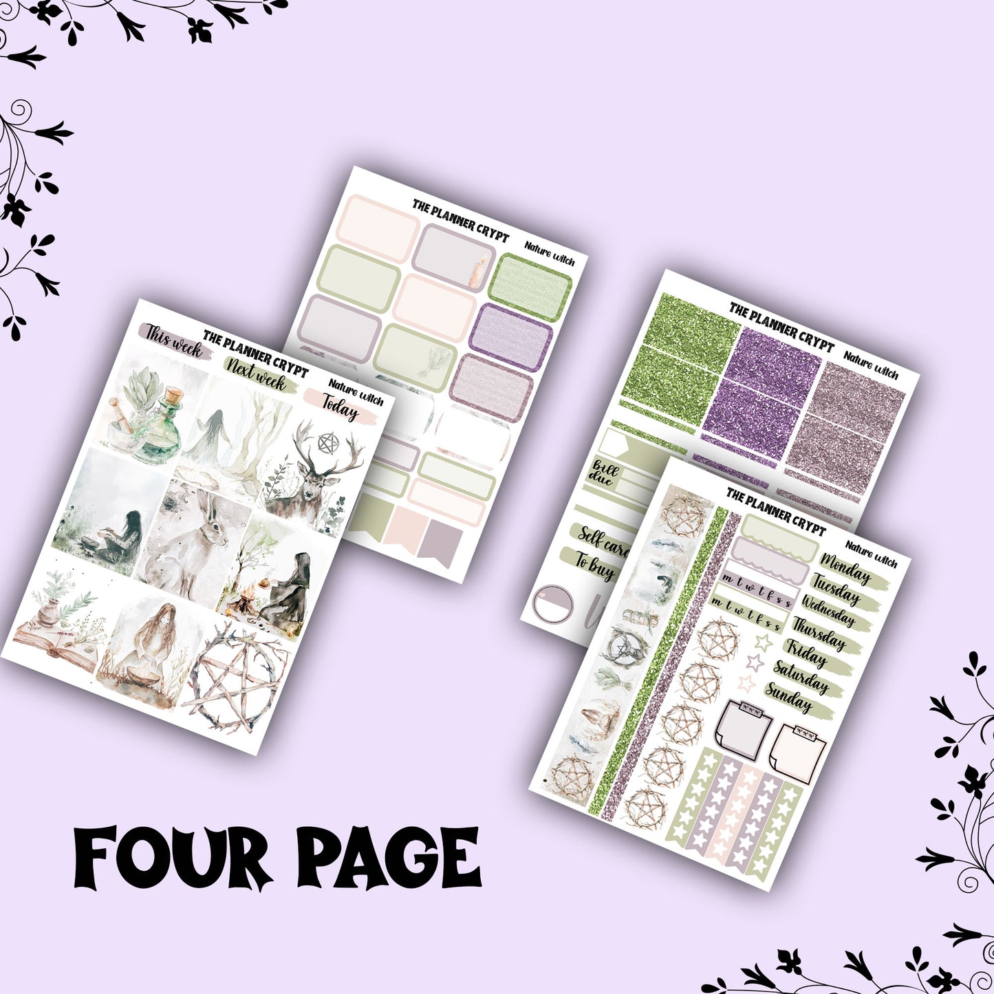 Nature witch weekly planner kit, witch stickers