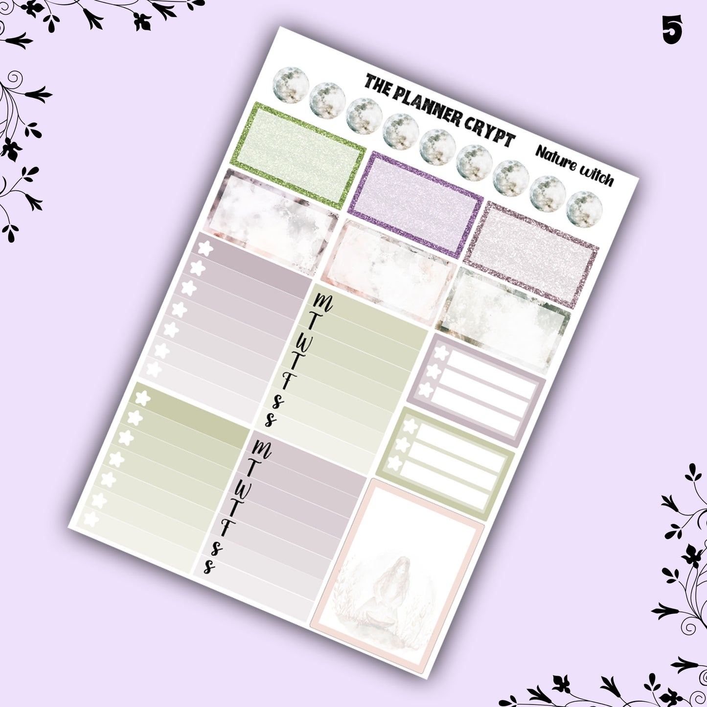 Nature witch weekly planner kit, witch stickers