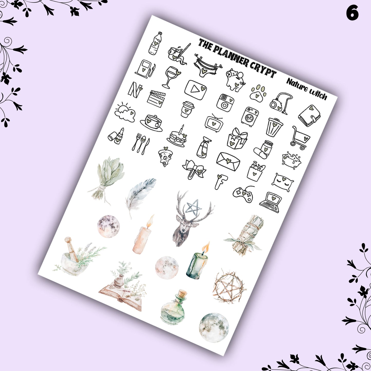 Nature witch weekly planner kit, witch stickers