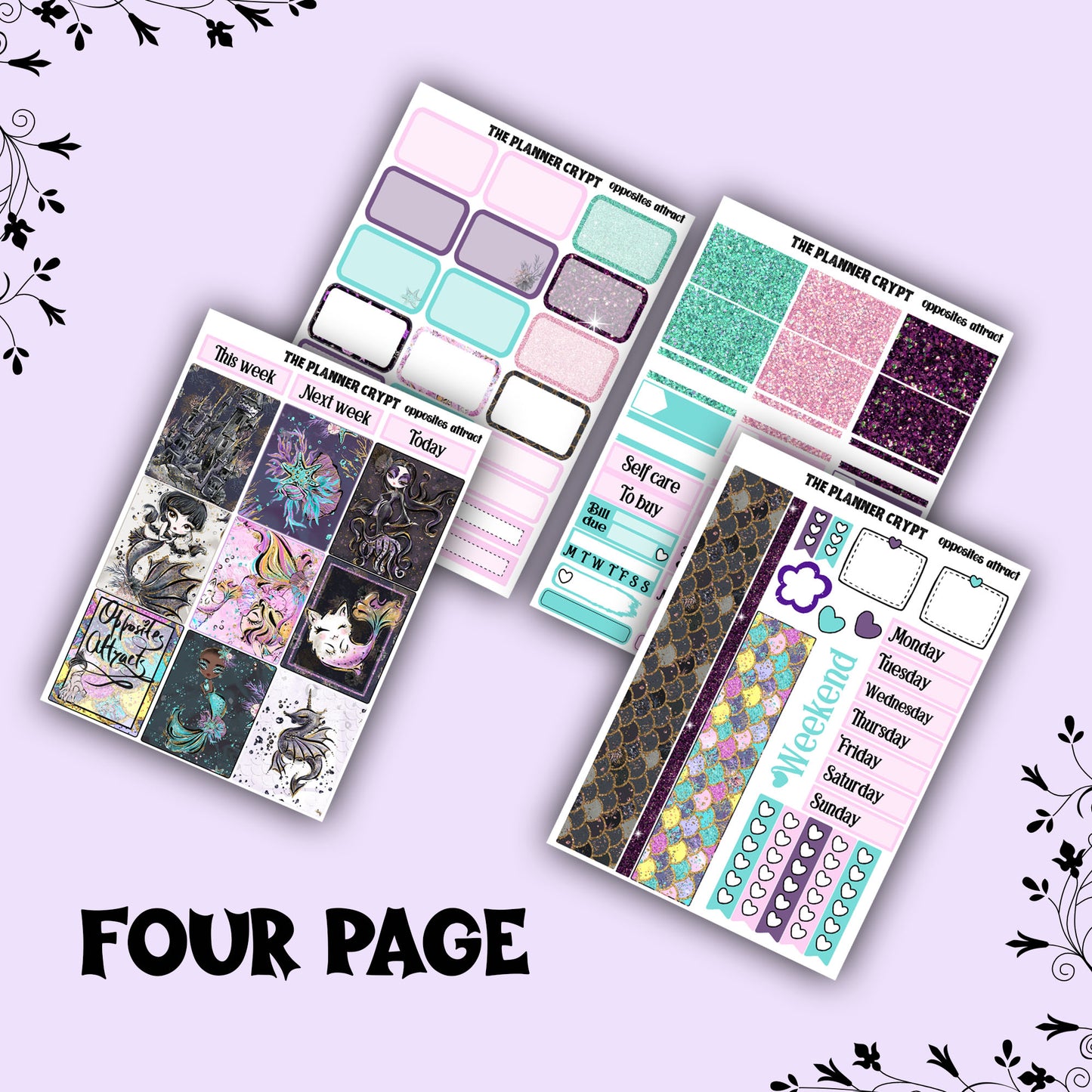 weekly planner sticker kit, goth planner stickers, goth girl sticker sheet, vertical planner, cute stickers, , gothic planner, journal