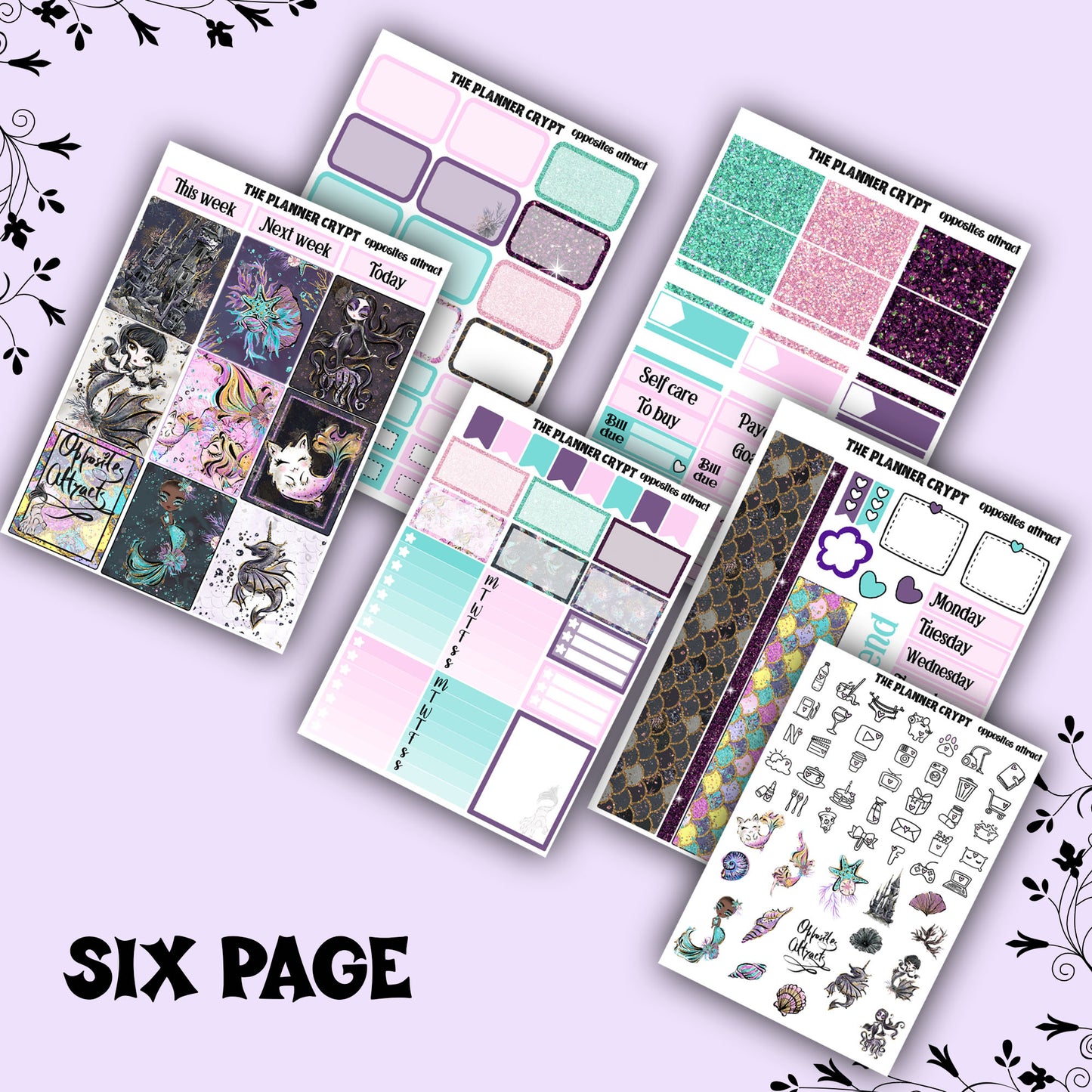 weekly planner sticker kit, goth planner stickers, goth girl sticker sheet, vertical planner, cute stickers, , gothic planner, journal