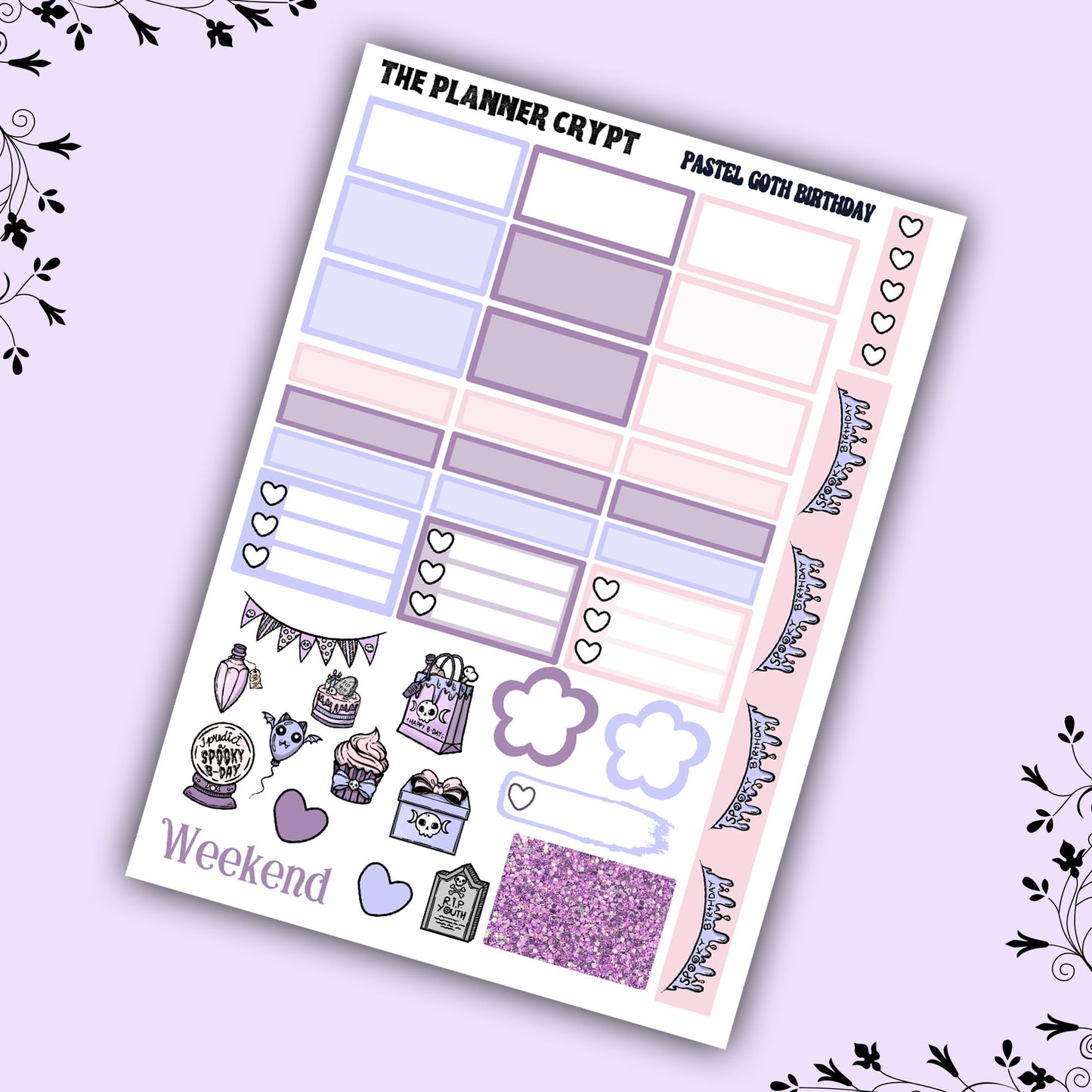 Hobonichi cousin weekly planner sticker kit, pastel goth planner, pastel birthday