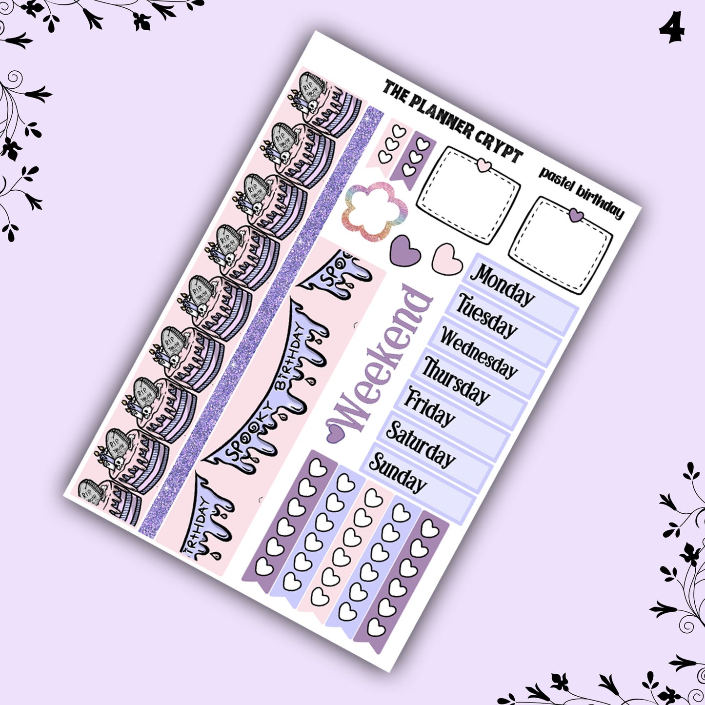 weekly planner sticker kit, planner stickers, pastel goth stickers, spooky sticker kit, vertical planner, birthday stickers, pastel birthday