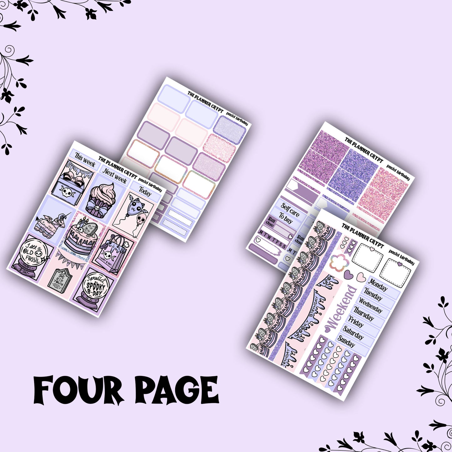 weekly planner sticker kit, planner stickers, pastel goth stickers, spooky sticker kit, vertical planner, birthday stickers, pastel birthday