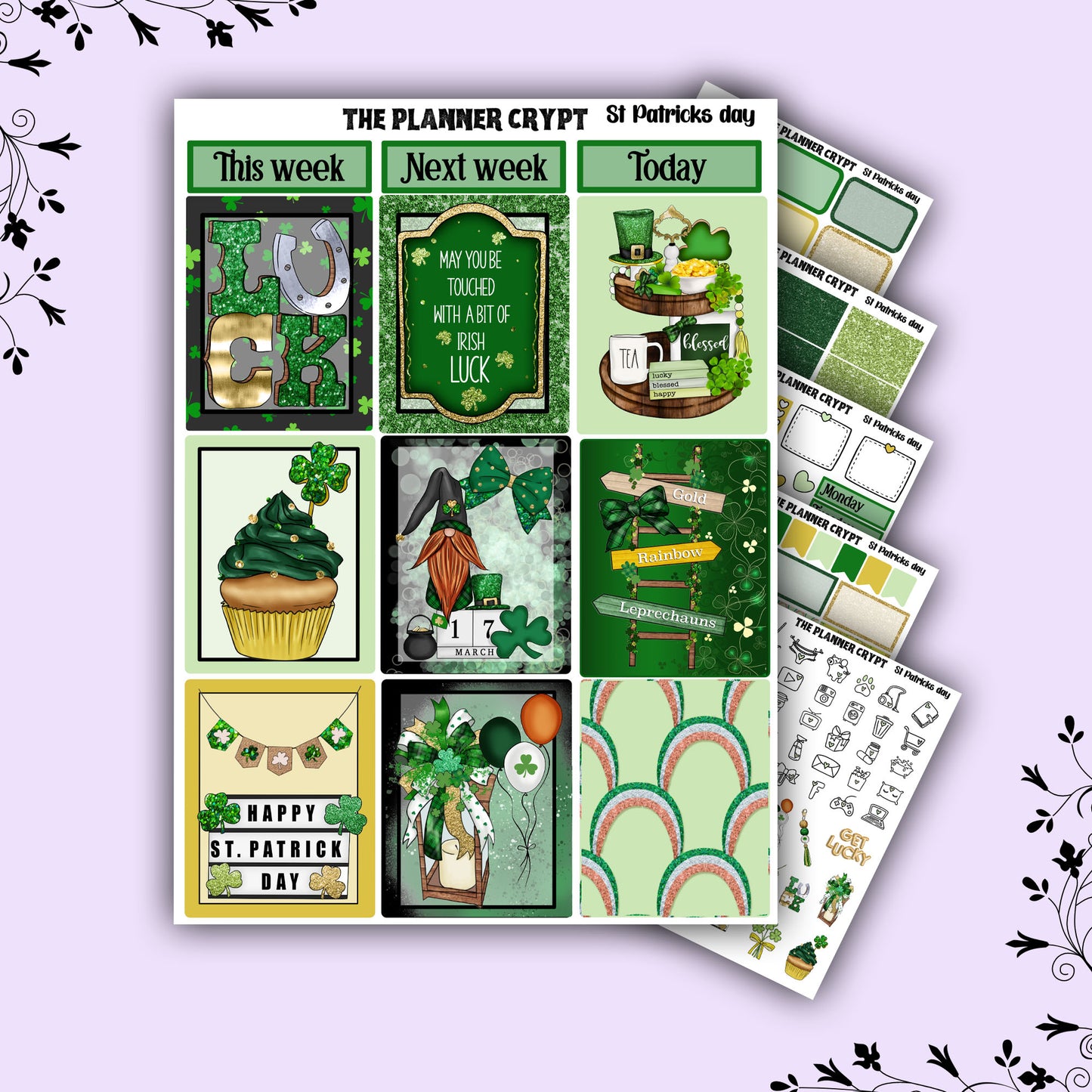 St Patricks day weekly planner sticker kit, vertical planner