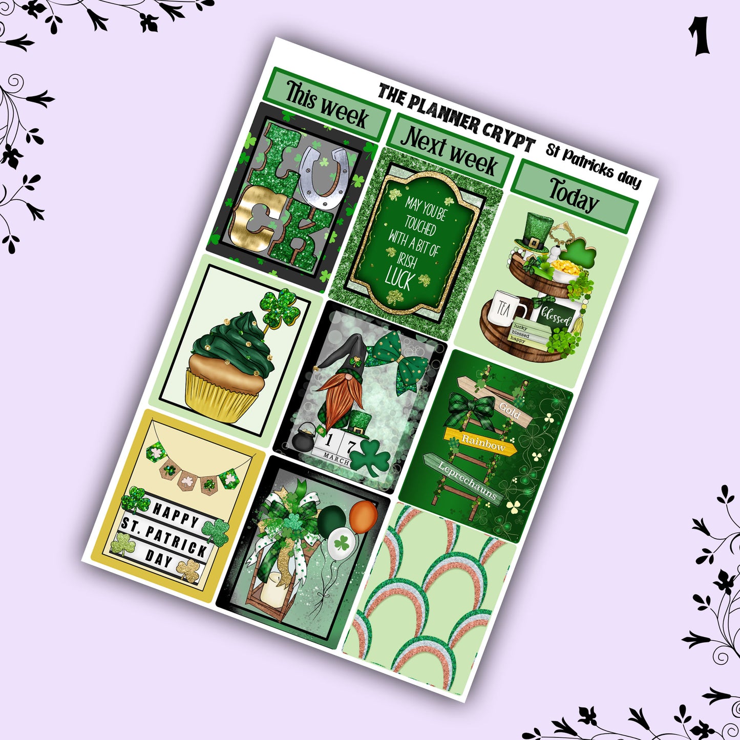 St Patricks day weekly planner sticker kit, vertical planner