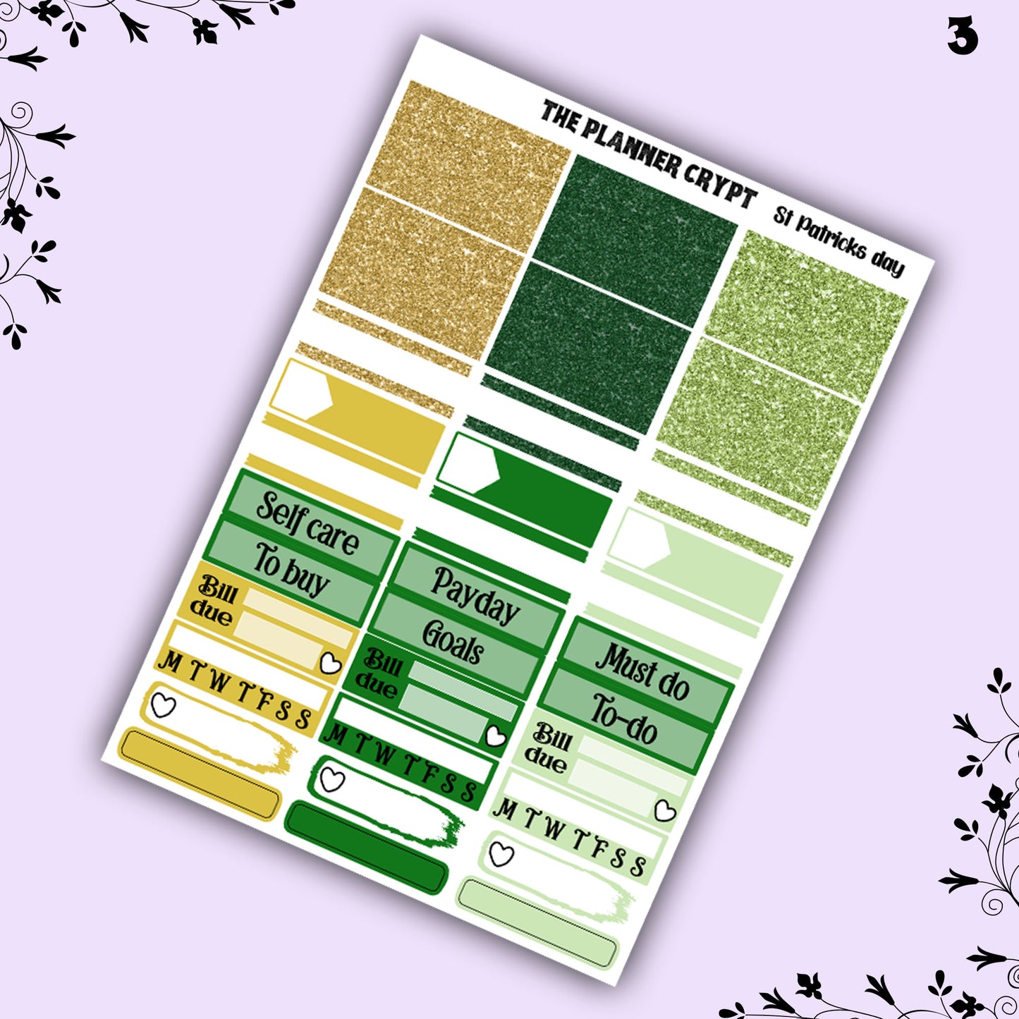St Patricks day weekly planner sticker kit, vertical planner