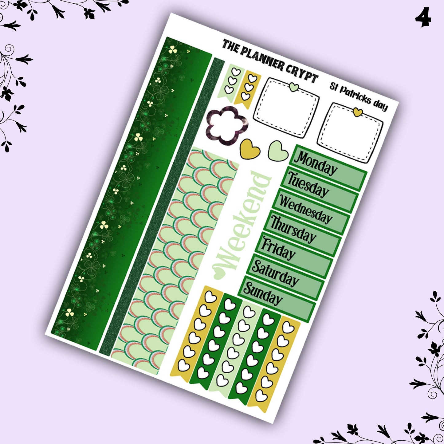 St Patricks day weekly planner sticker kit, vertical planner