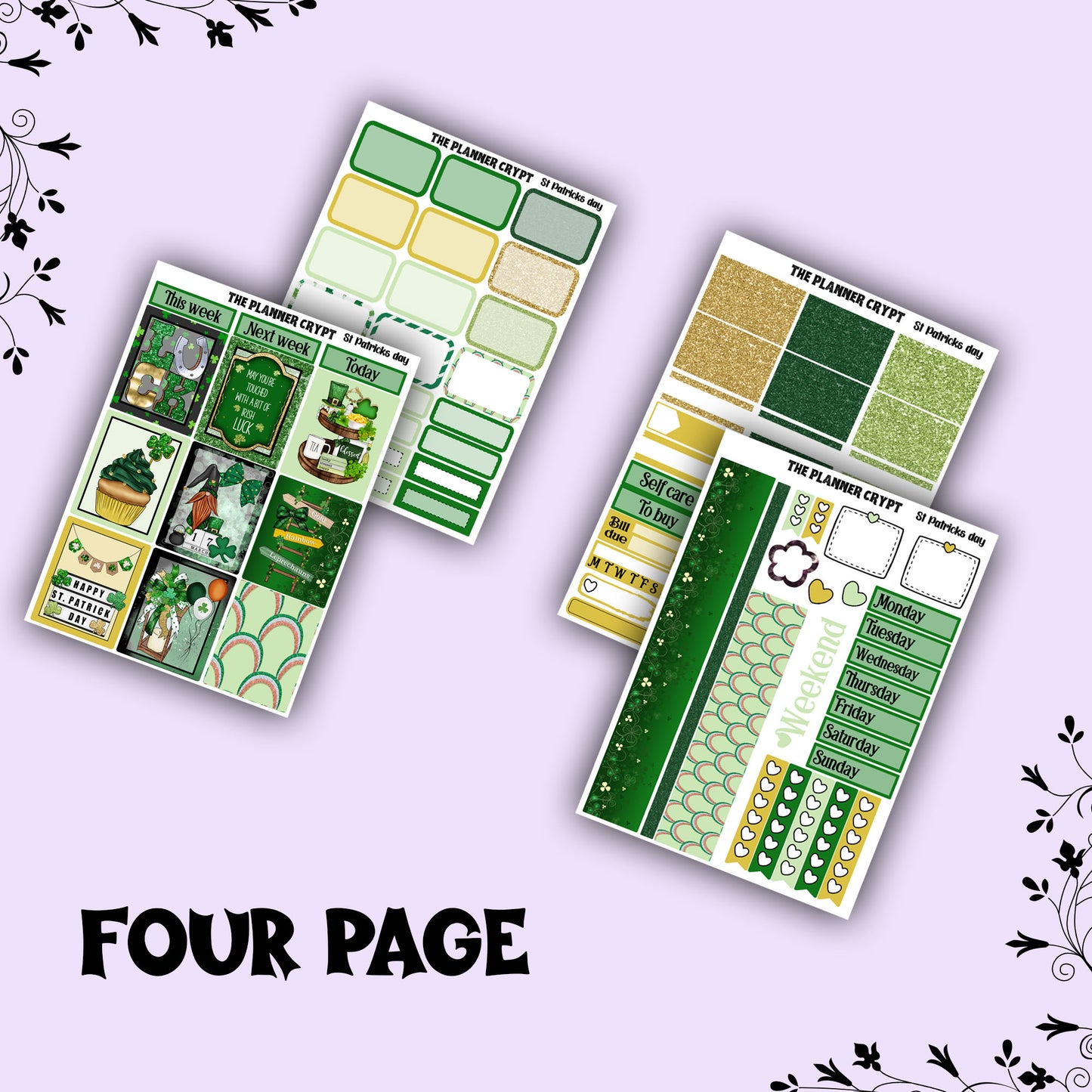 St Patricks day weekly planner sticker kit, vertical planner