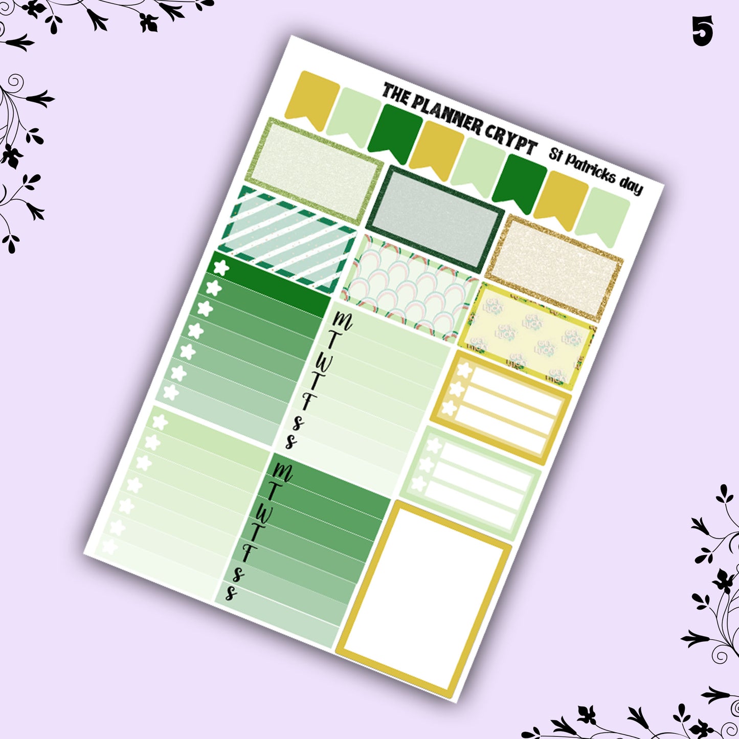 St Patricks day weekly planner sticker kit, vertical planner