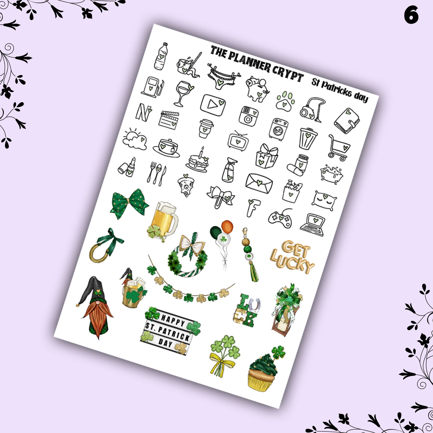 St Patricks day weekly planner sticker kit, vertical planner