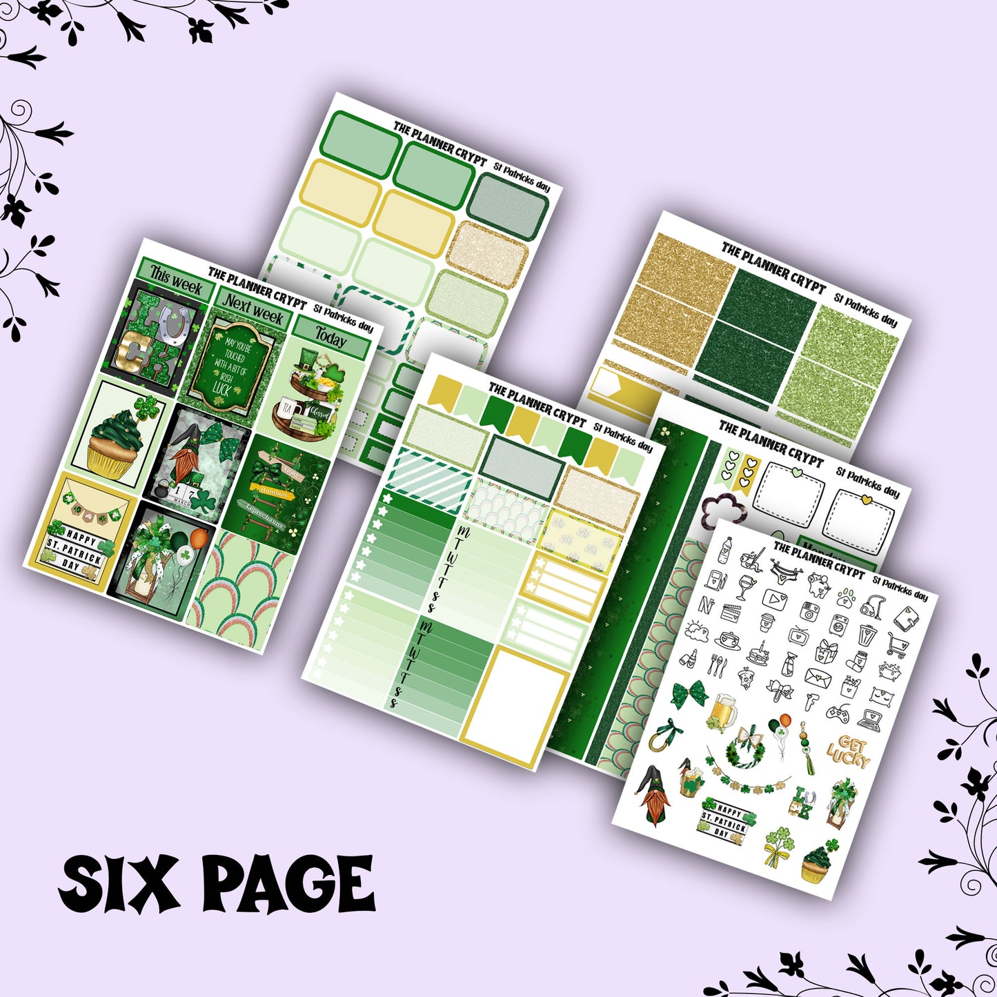 St Patricks day weekly planner sticker kit, vertical planner