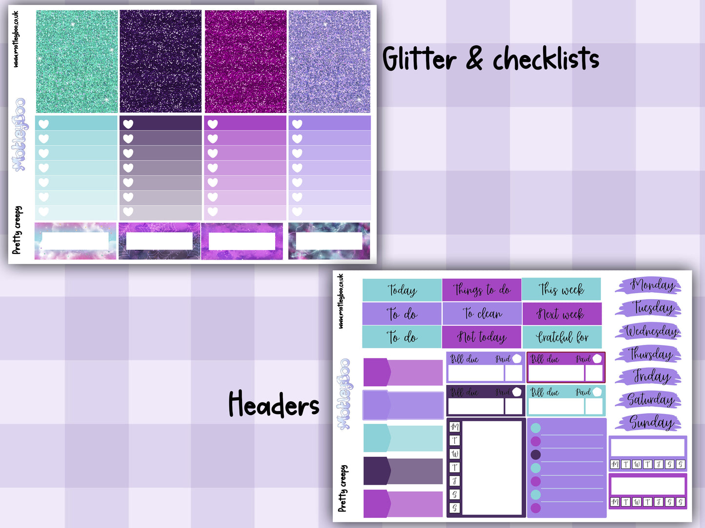 weekly planner, sticker kit, spooky stickers, Halloween planner kit, planner stickers, vertical planner, goth planner, goth stickers