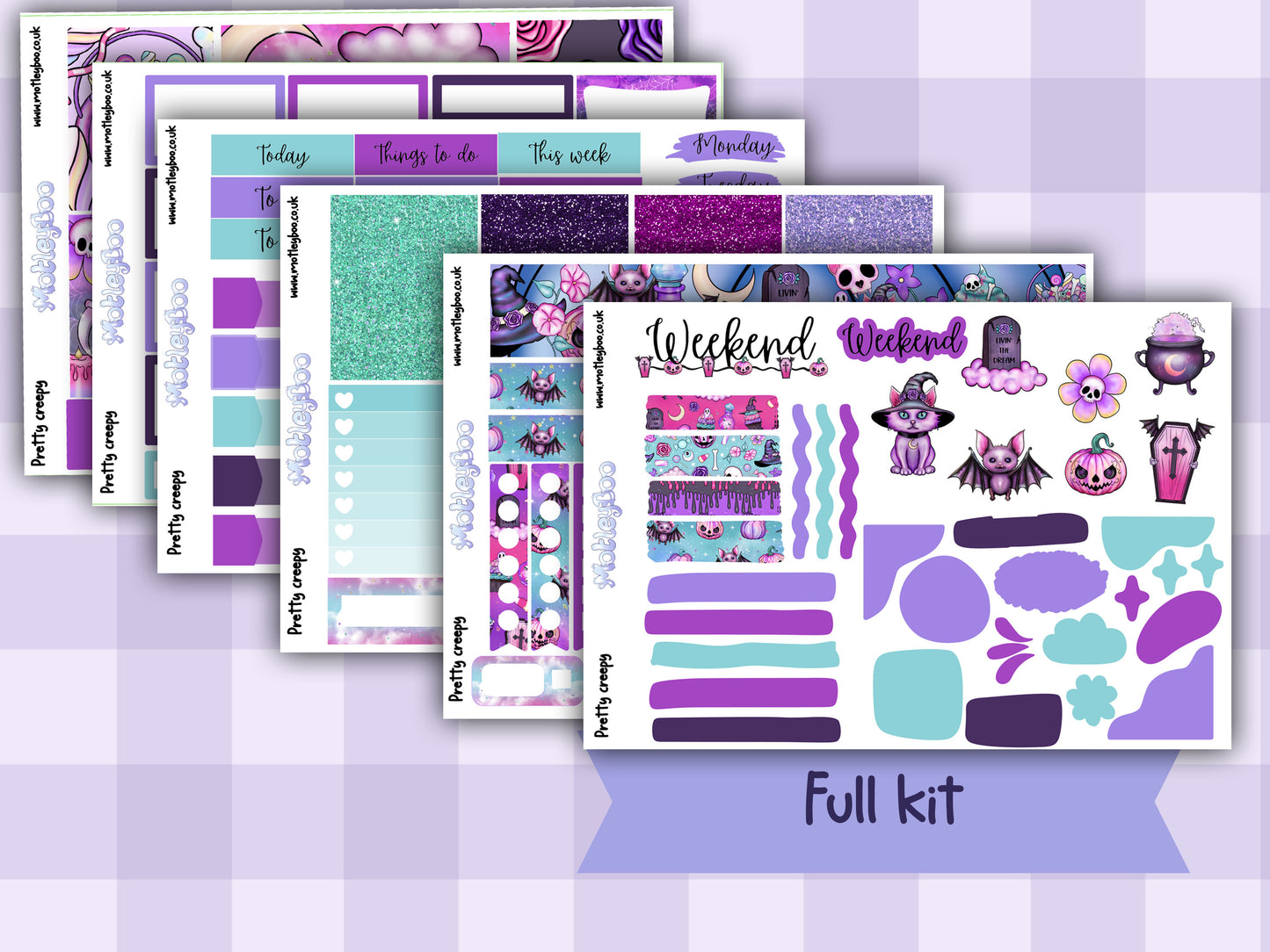 weekly planner, sticker kit, spooky stickers, Halloween planner kit, planner stickers, vertical planner, goth planner, goth stickers
