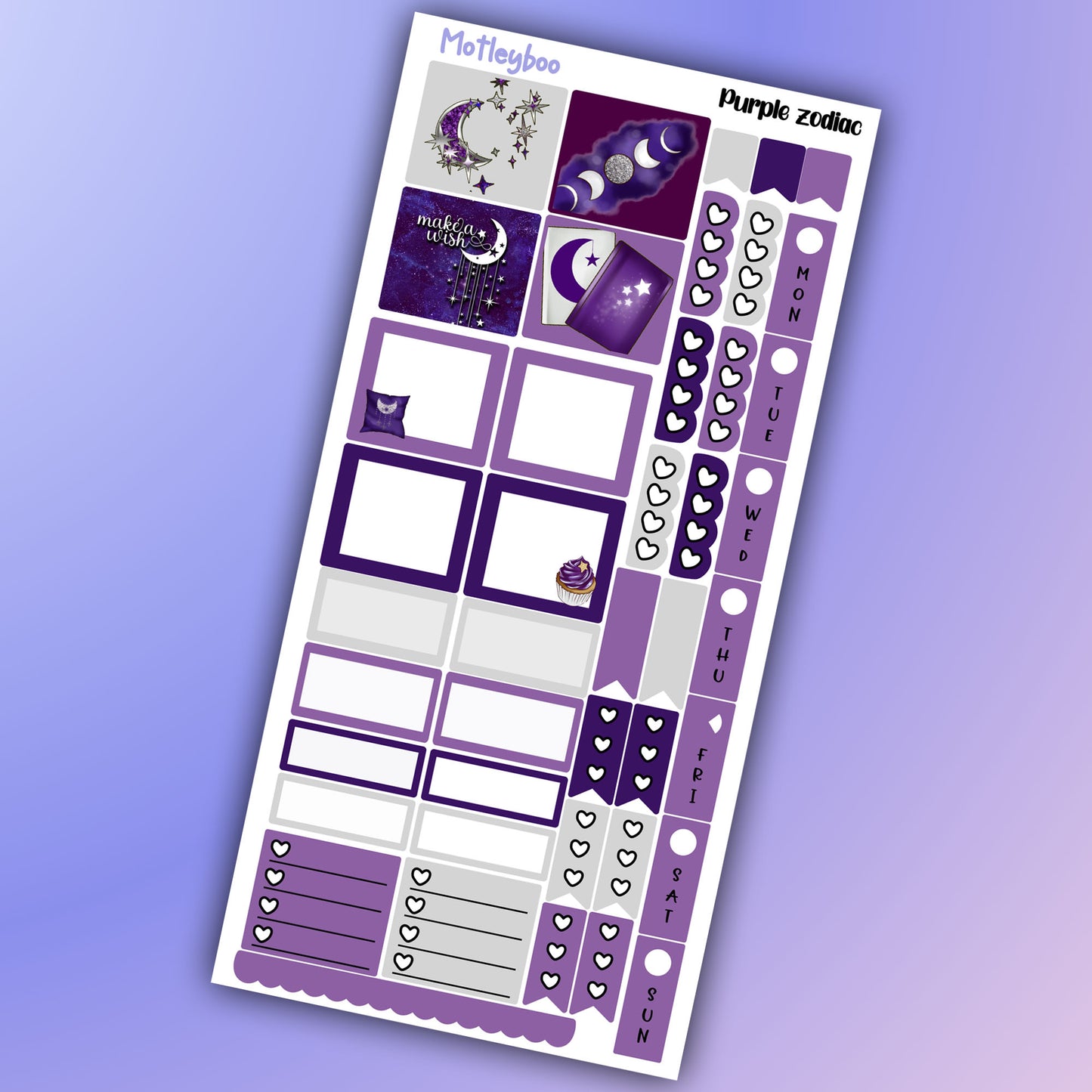 Hobonichi weeks, sticker kit, hobonichi planner, black zodiac, celestial stickers, witchy planner, hobonichi functional stickers, purple zodiac