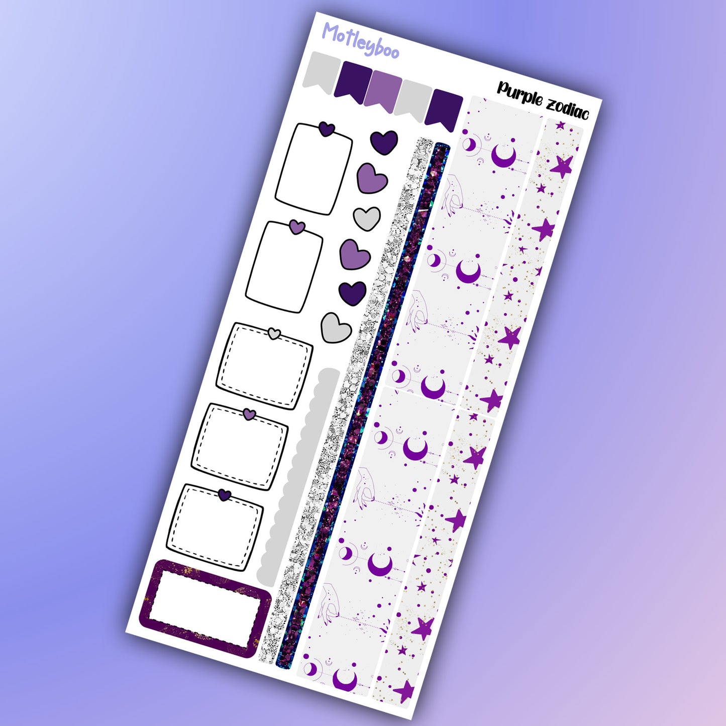 Hobonichi weeks, sticker kit, hobonichi planner, black zodiac, celestial stickers, witchy planner, hobonichi functional stickers, purple zodiac