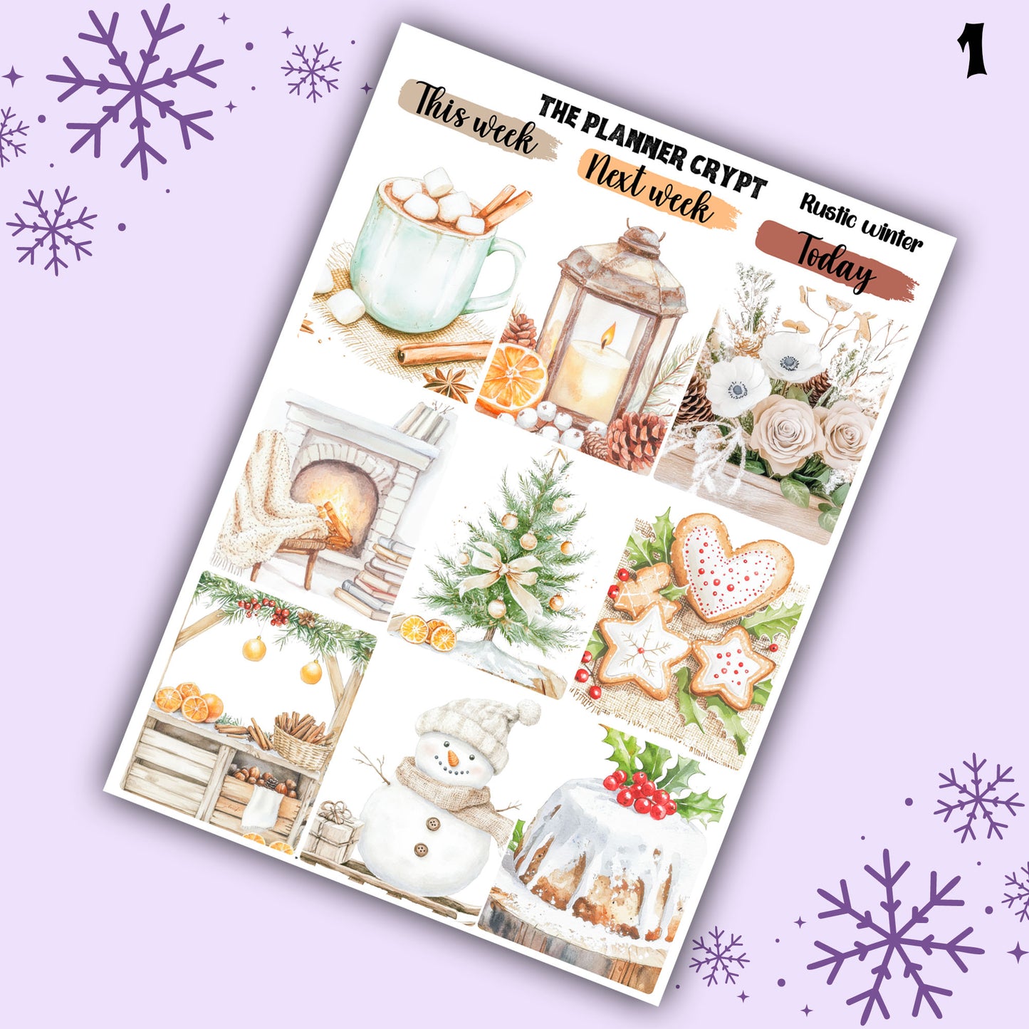 Rustic winter christmas weekly planner kit, winter stickers, christmas stickers