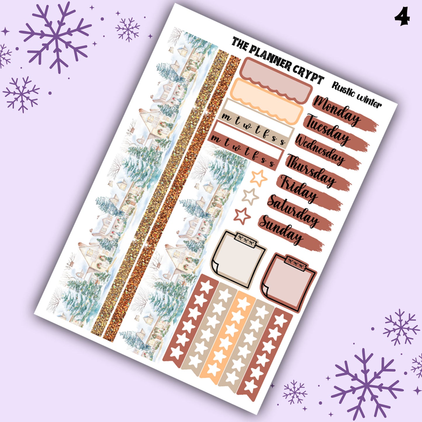 Rustic winter christmas weekly planner kit, winter stickers, christmas stickers