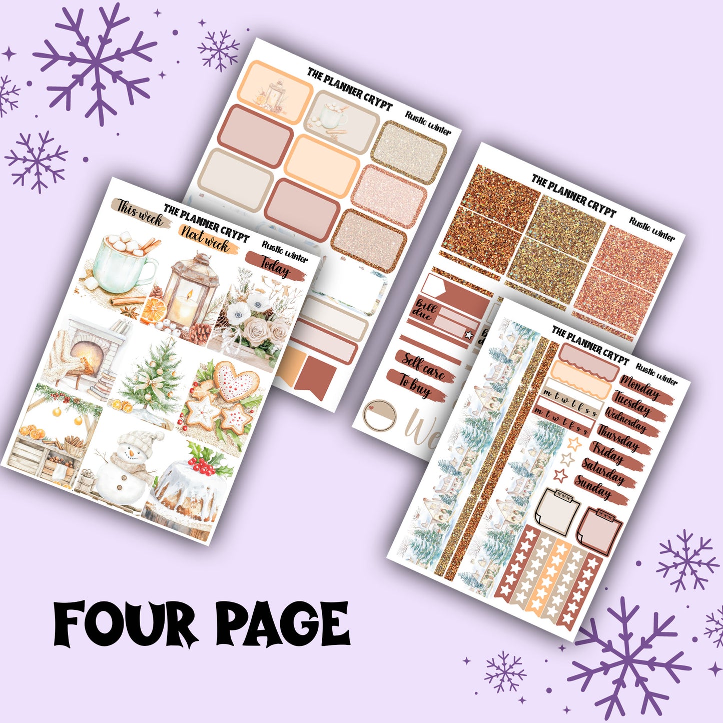 Rustic winter christmas weekly planner kit, winter stickers, christmas stickers