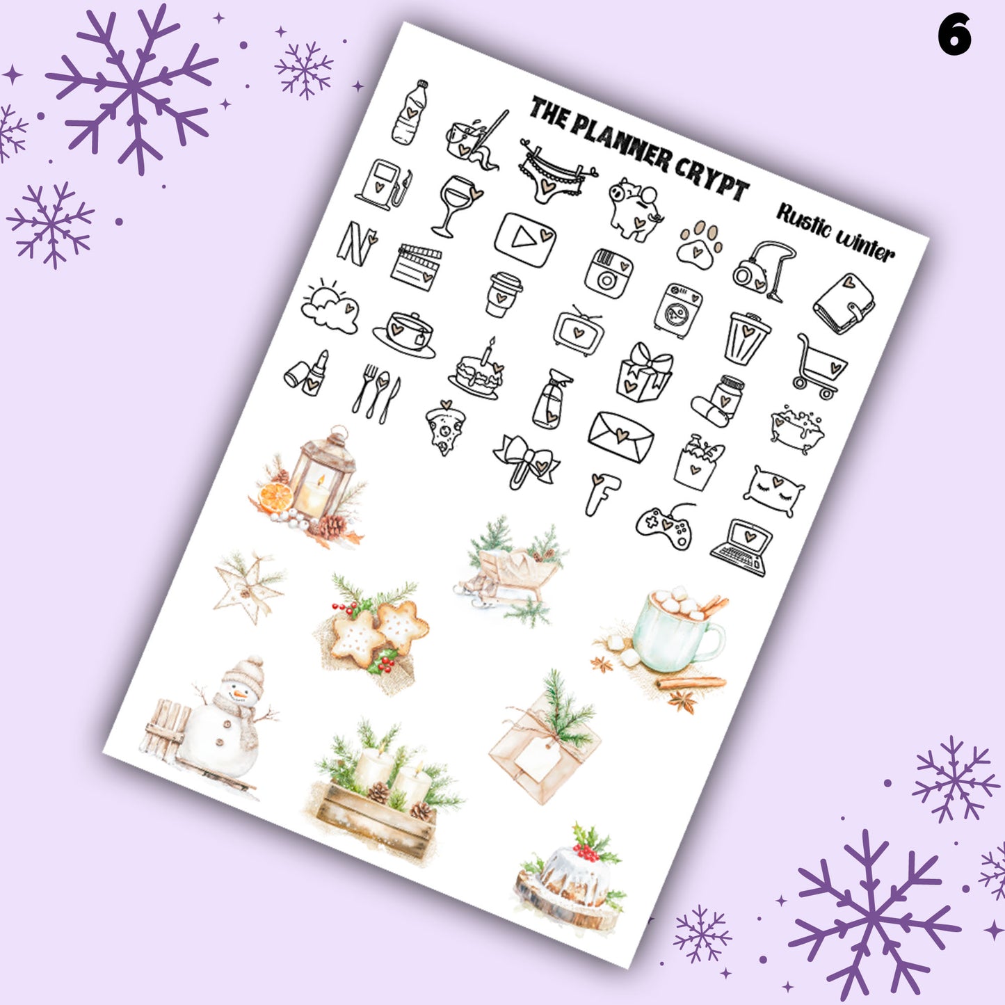 Rustic winter christmas weekly planner kit, winter stickers, christmas stickers
