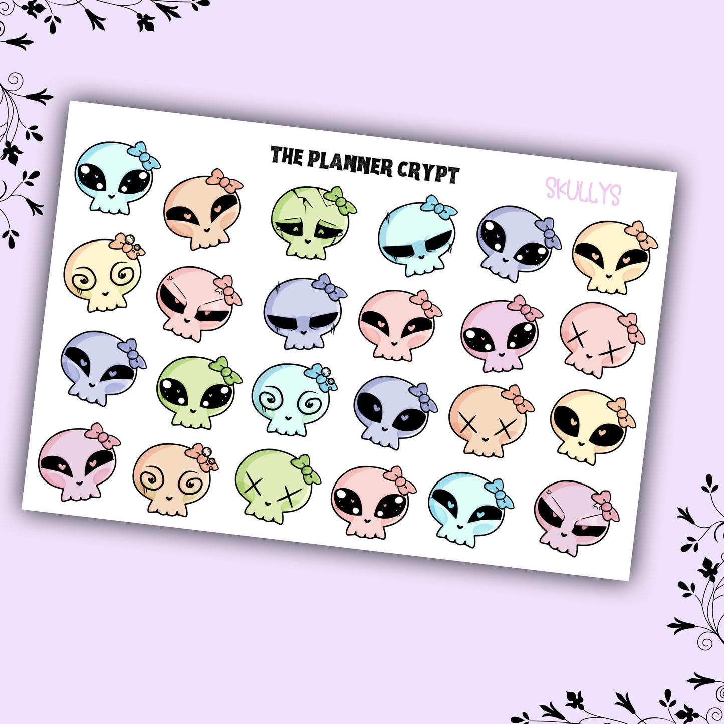 sticker sheet, planner sticker, deco stickers, pastel goth, kawaii, skulls, goth, cute stickers, halloween, journalling, , scrapbooking