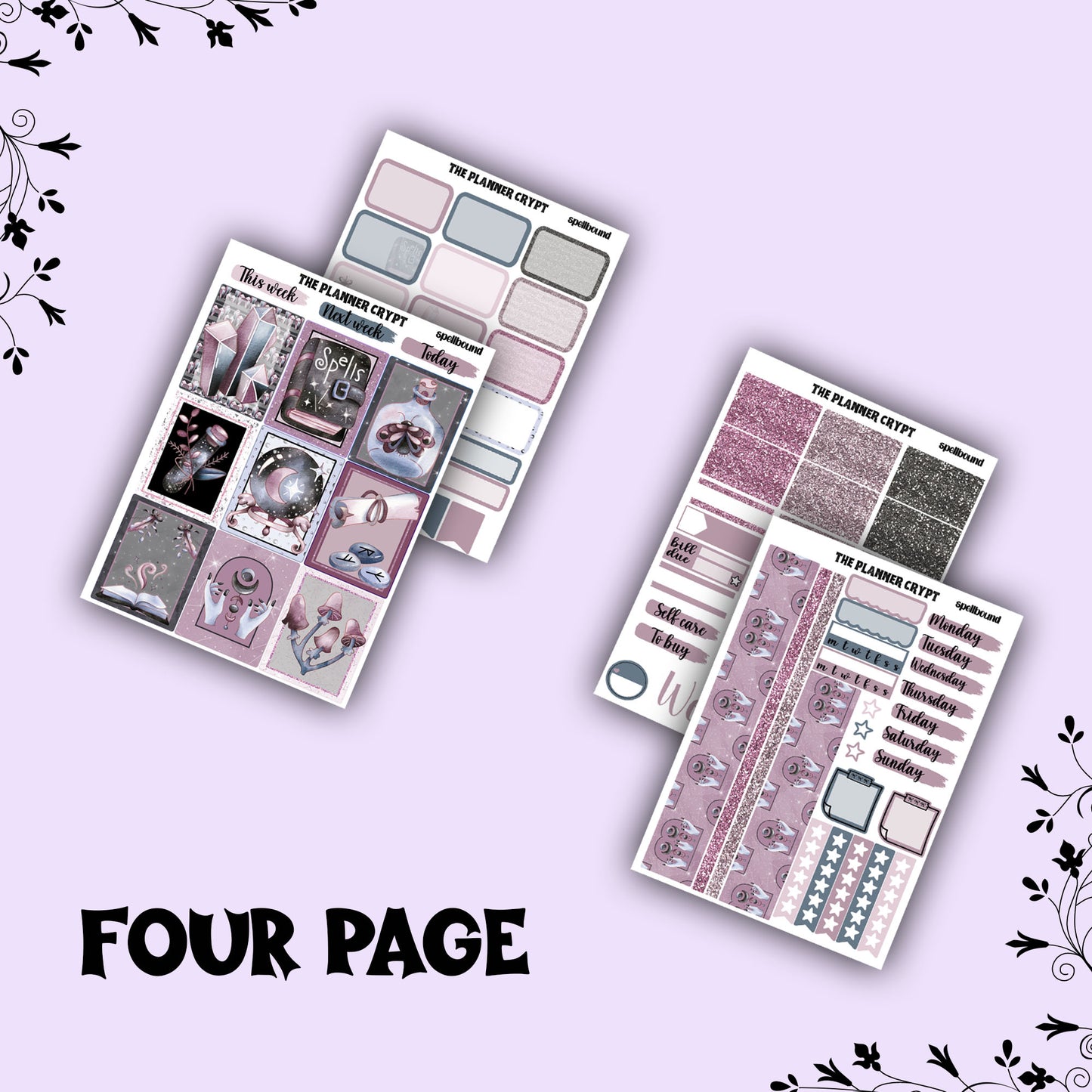 weekly planner kit, planner stickers, witch stickers, goth stickers, vertical planner, witchcraft stickers, goth planner, pretty stickers