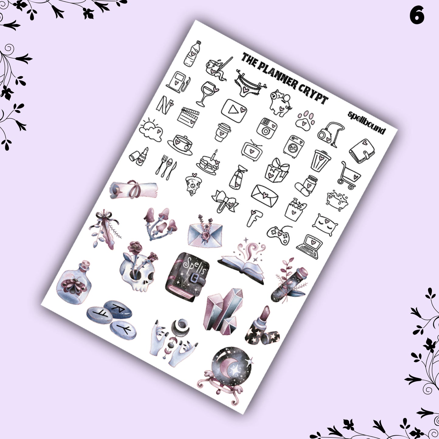 weekly planner kit, planner stickers, witch stickers, goth stickers, vertical planner, witchcraft stickers, goth planner, pretty stickers