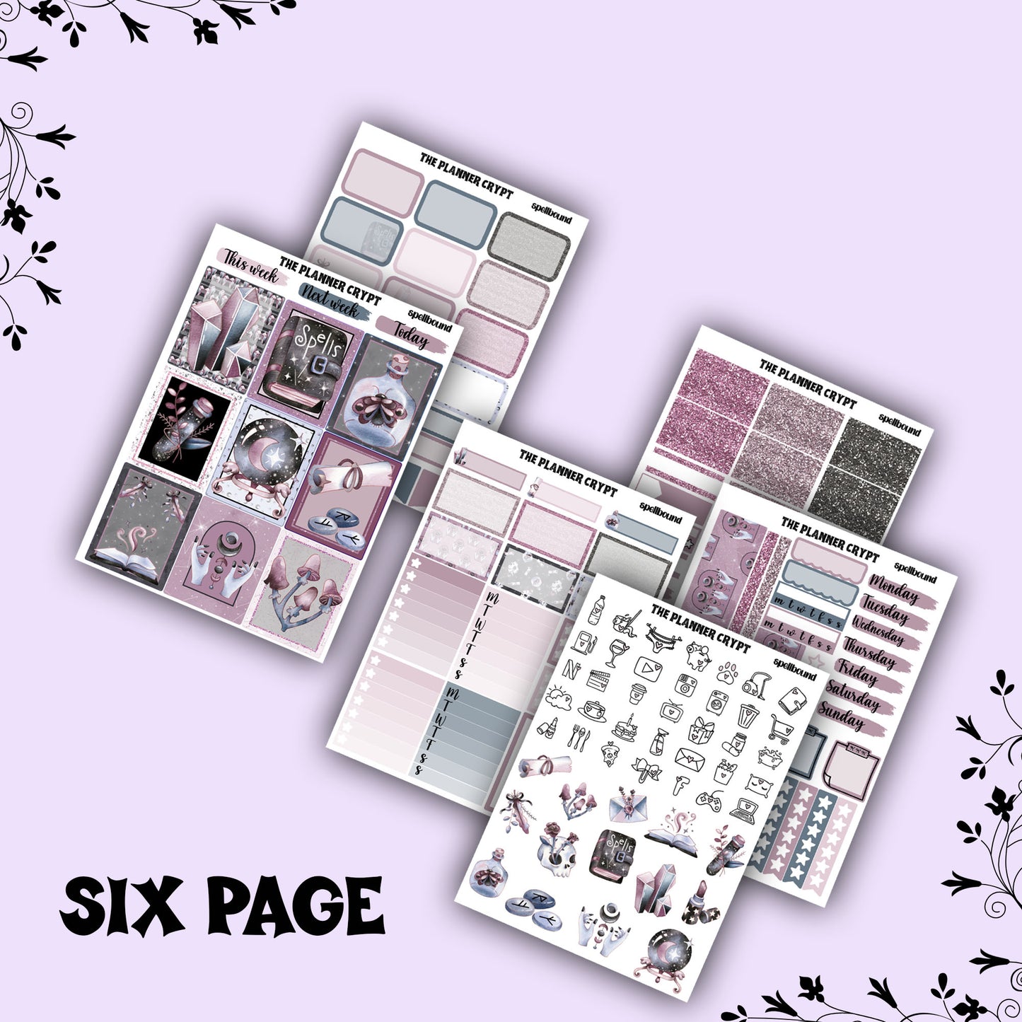 weekly planner kit, planner stickers, witch stickers, goth stickers, vertical planner, witchcraft stickers, goth planner, pretty stickers