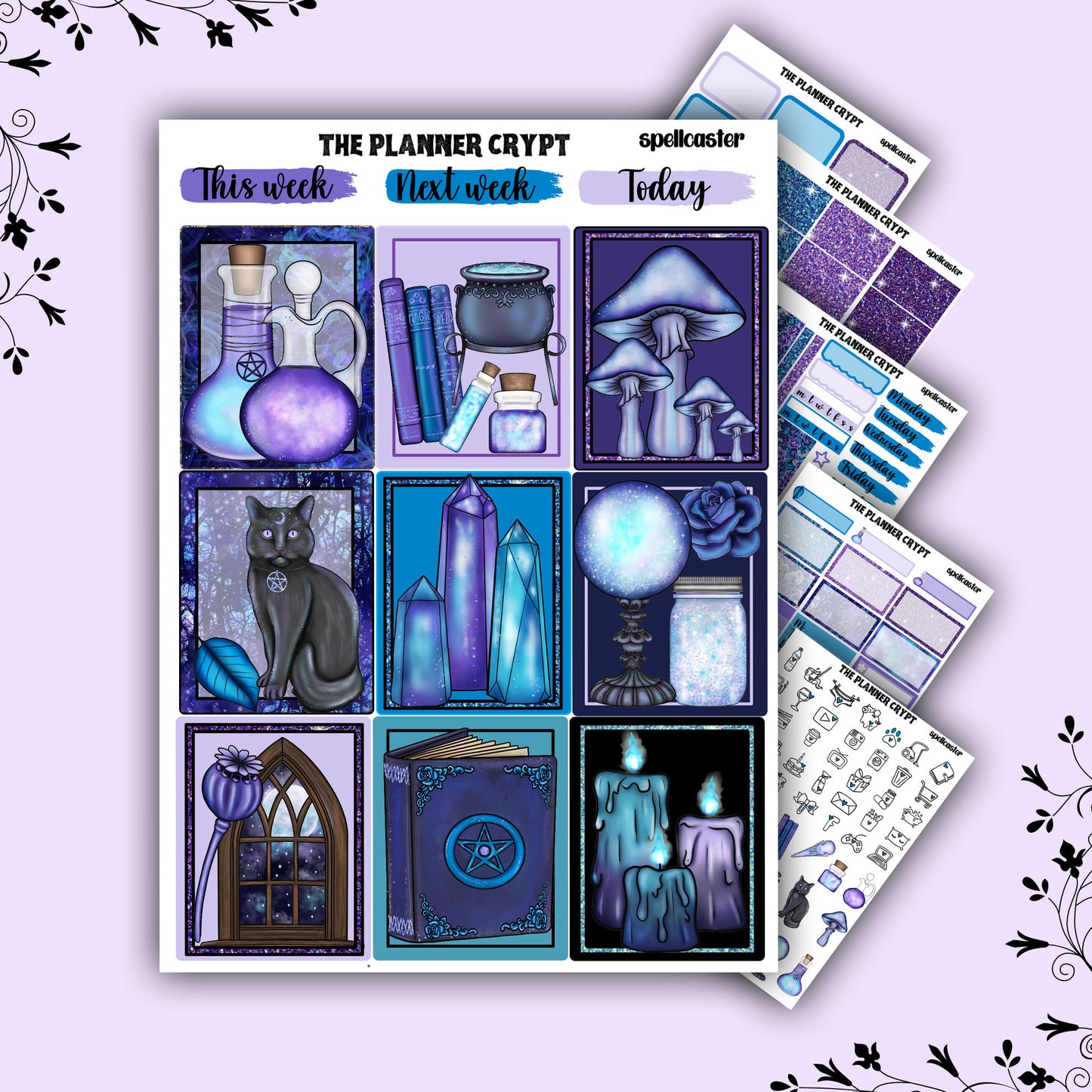 Weekly planner kit, witch stickers, witchy gifts, witchcraft stickers, vertical planner, celestial stickers, pretty stickers, magical gift