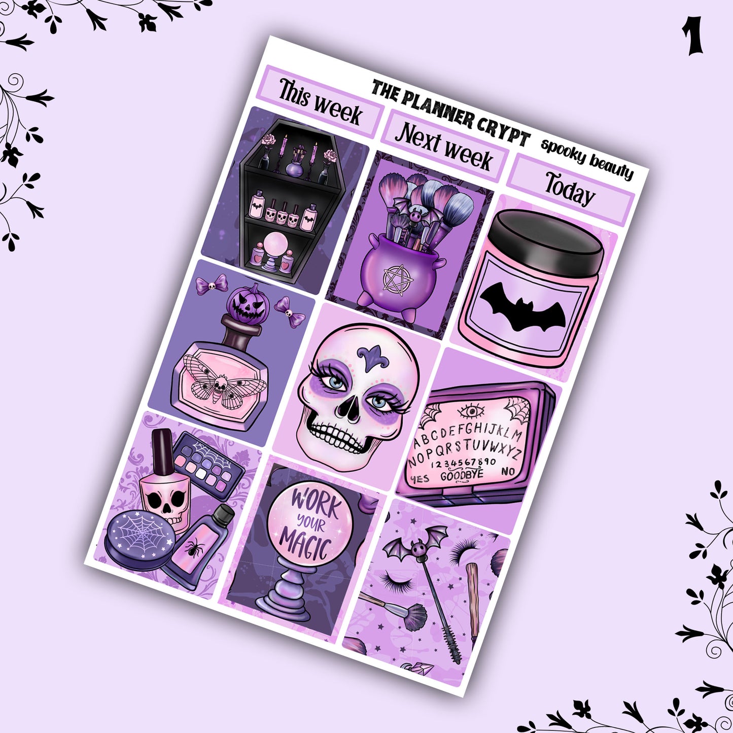 weekly planner sticker kit, planner stickers, spooky beauty