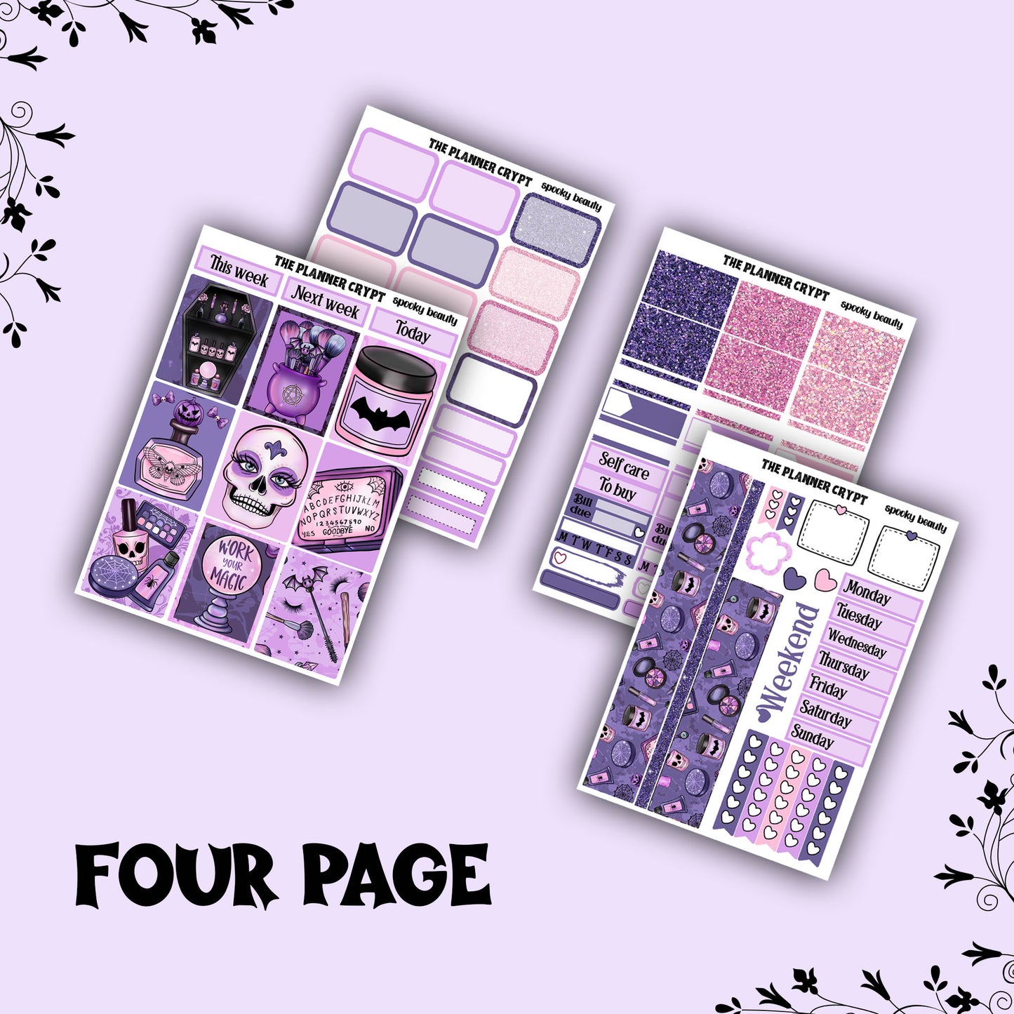 weekly planner sticker kit, planner stickers, spooky beauty
