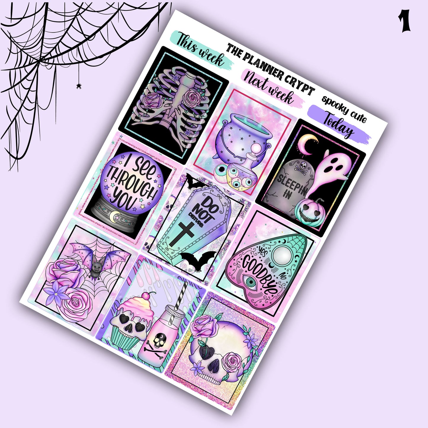 weekly planner sticker kit, planner stickers, pastel goth stickers, spooky sticker kit, vertical planner, cute stickers, witchy planner
