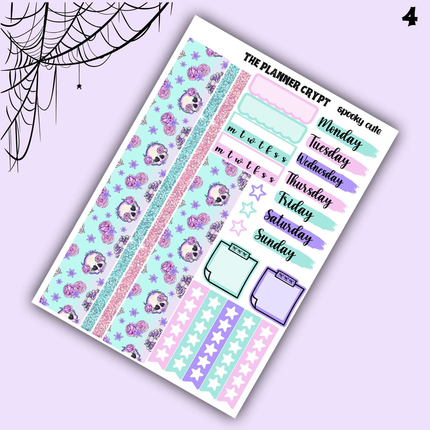 weekly planner sticker kit, planner stickers, pastel goth stickers, spooky sticker kit, vertical planner, cute stickers, witchy planner