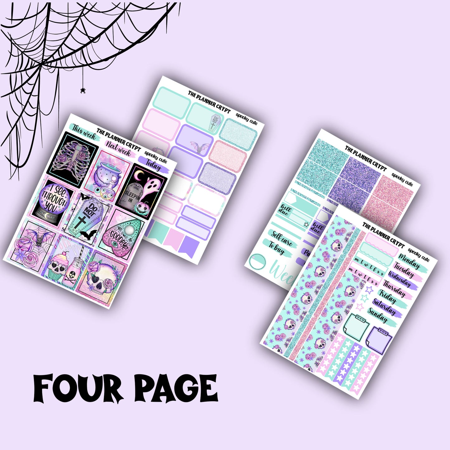 weekly planner sticker kit, planner stickers, pastel goth stickers, spooky sticker kit, vertical planner, cute stickers, witchy planner