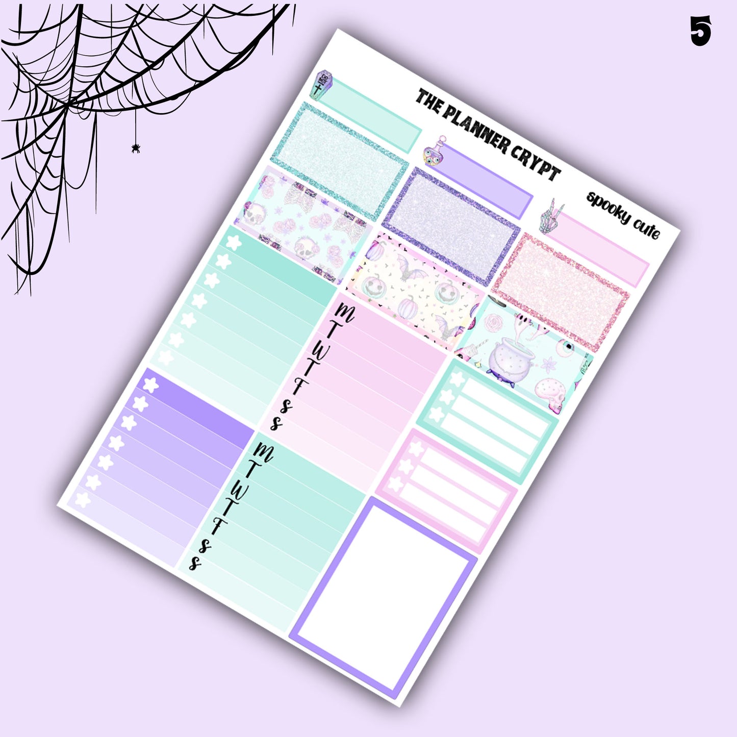 weekly planner sticker kit, planner stickers, pastel goth stickers, spooky sticker kit, vertical planner, cute stickers, witchy planner