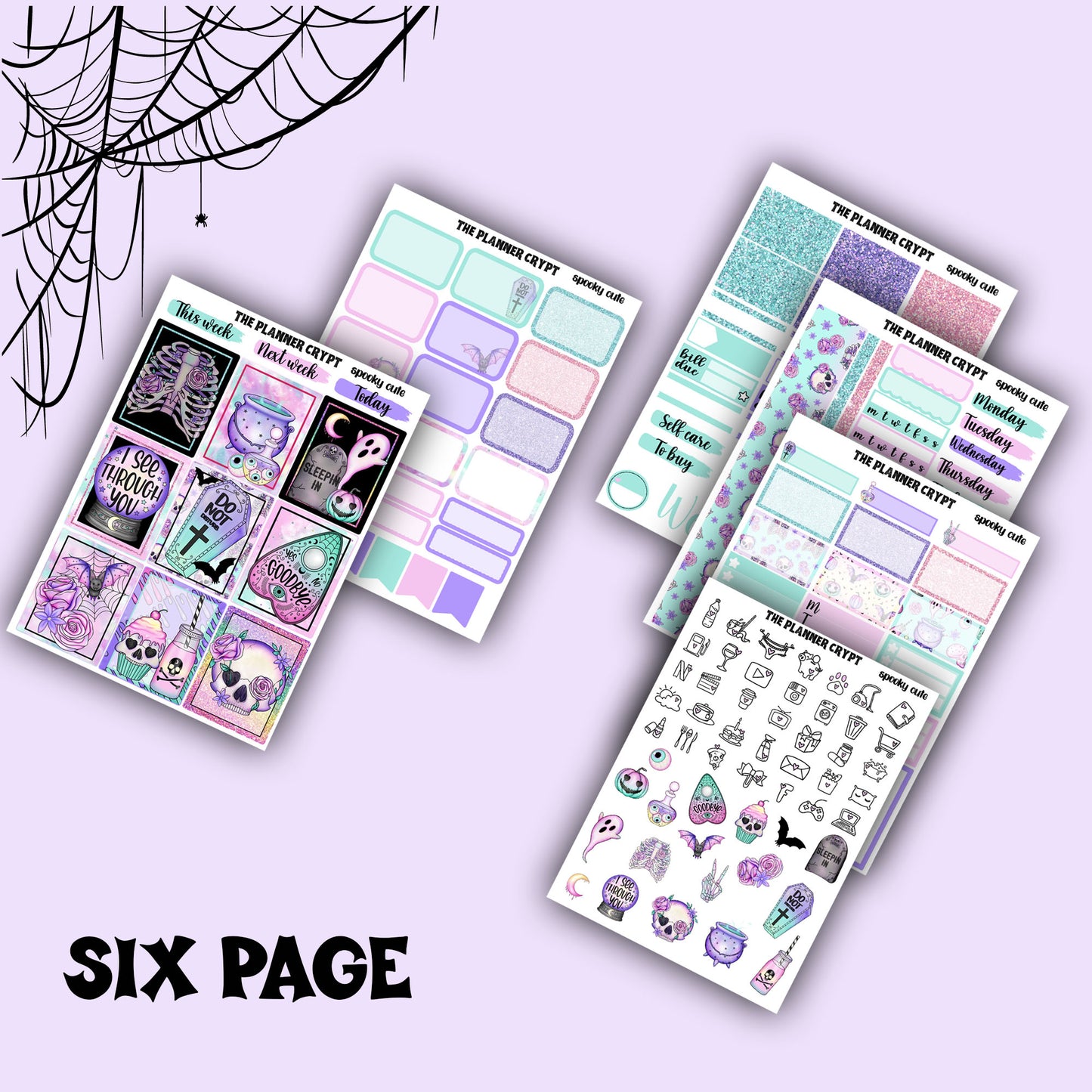 weekly planner sticker kit, planner stickers, pastel goth stickers, spooky sticker kit, vertical planner, cute stickers, witchy planner