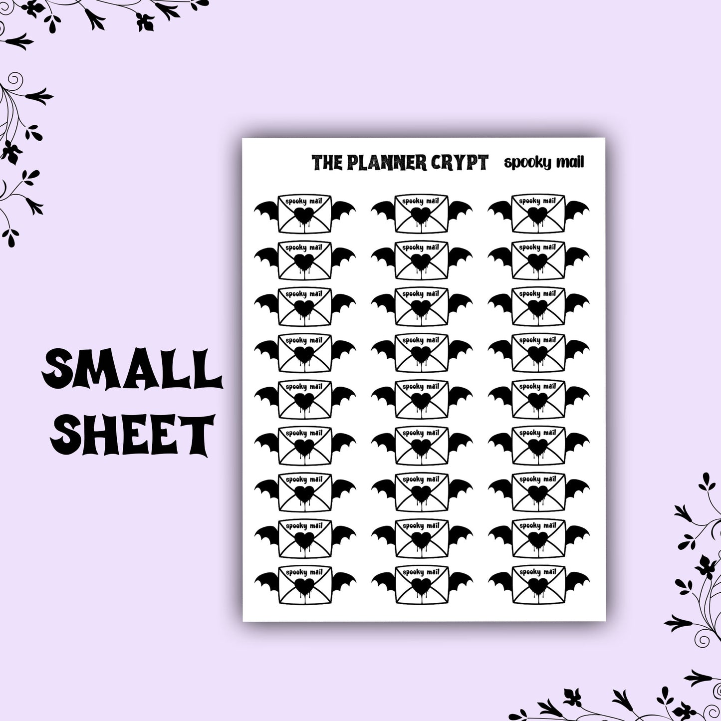 spooky mail stickers, planner stickers, functional stickers, reminder stickers, happy mail stickers, goth stickers, planner sticker sheet