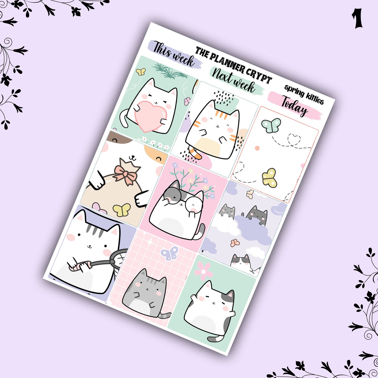 Spring kitties, weekly planner, sticker kit, pastel stickers, spring planner kit, planner stickers, vertical planner